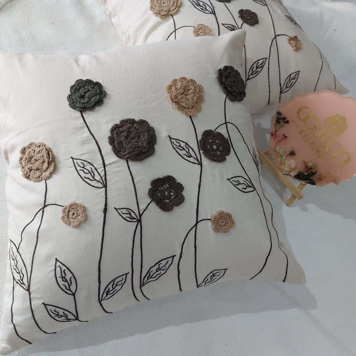 Crochet Flowers off white - Set of 5 Pure Cotton Cushion Covers