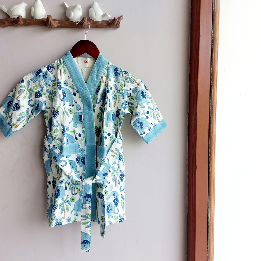 Blue Elephant - Cotton Waffle kids Bathrobe