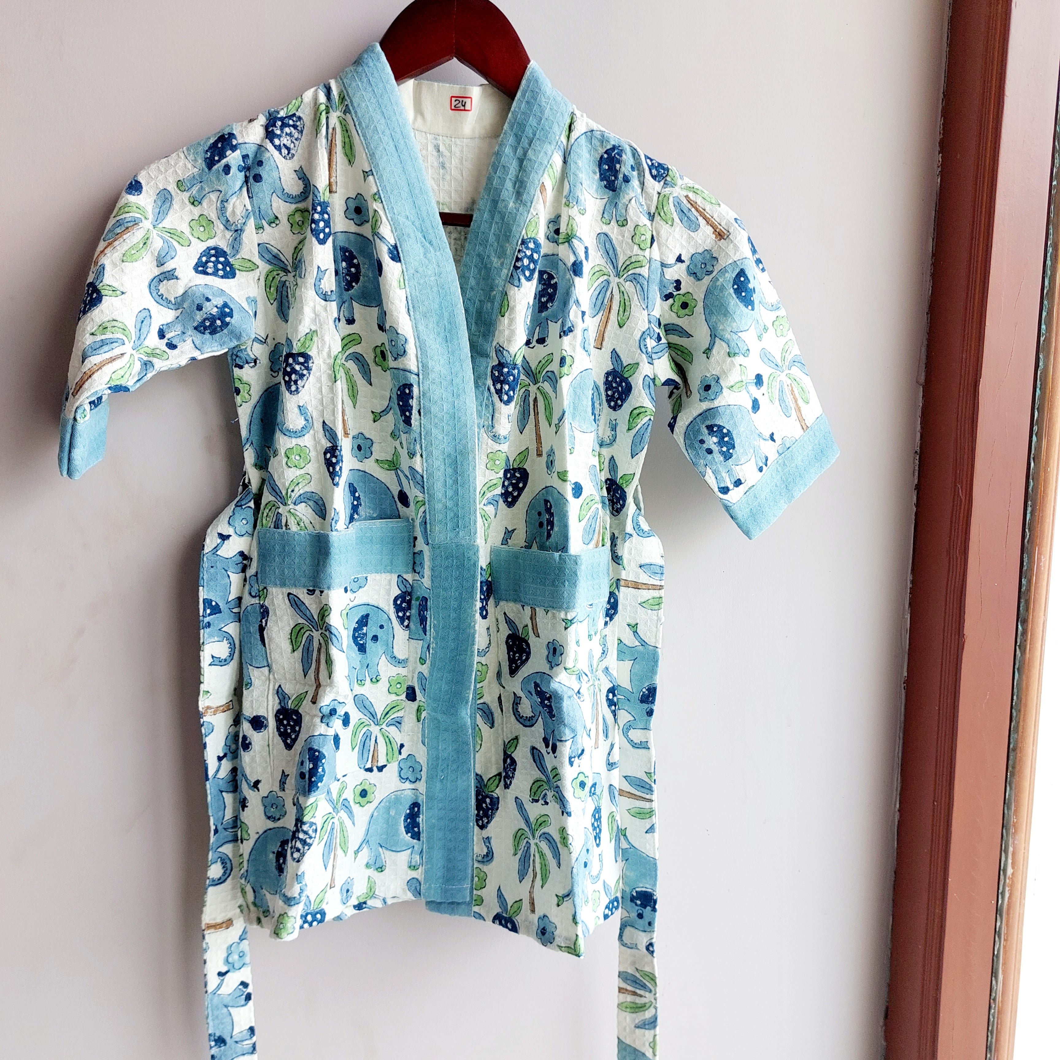 Blue Elephant - Cotton Waffle kids Bathrobe