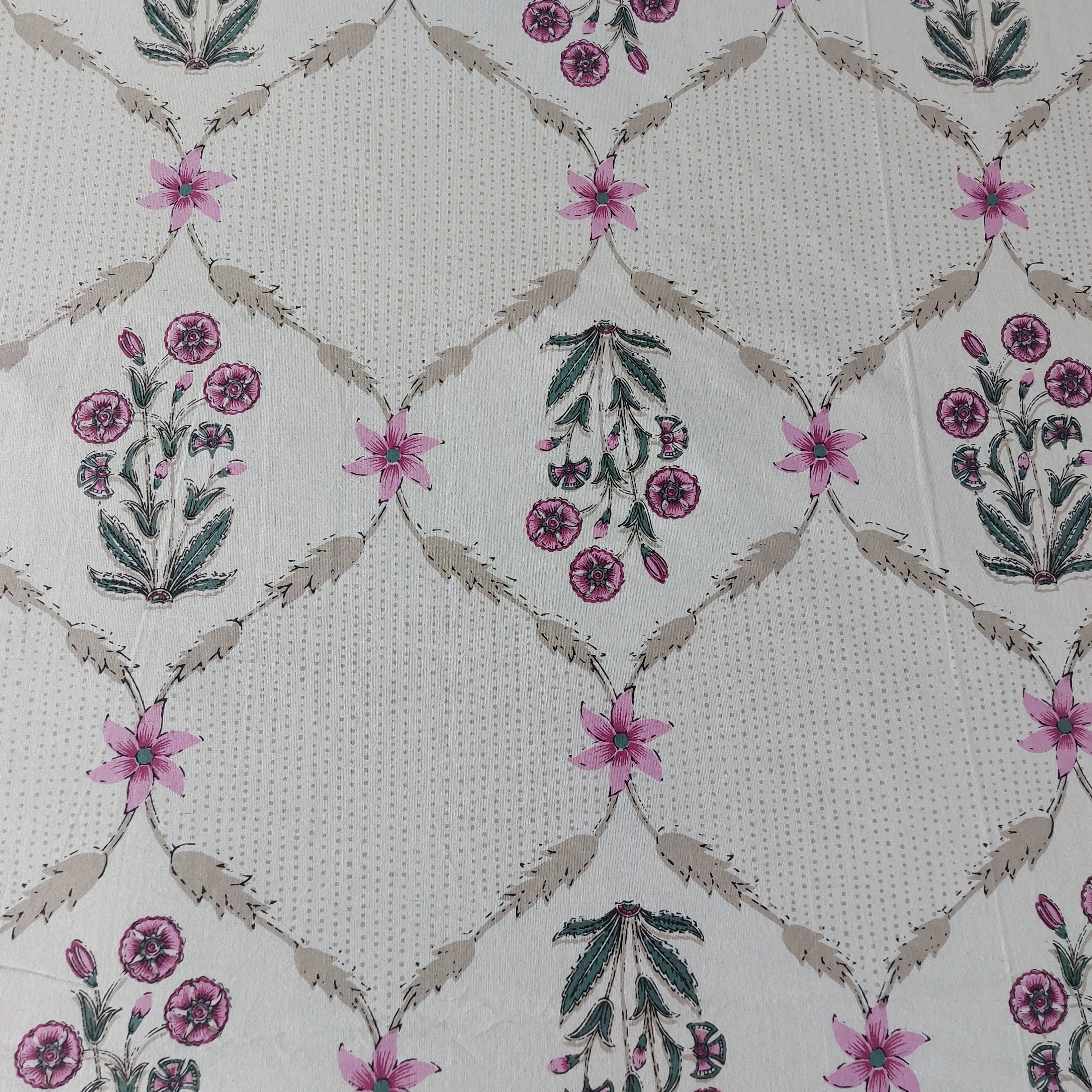 Geo Pink Flora - 100% Cotton Handblock screen print Bedsheet Set