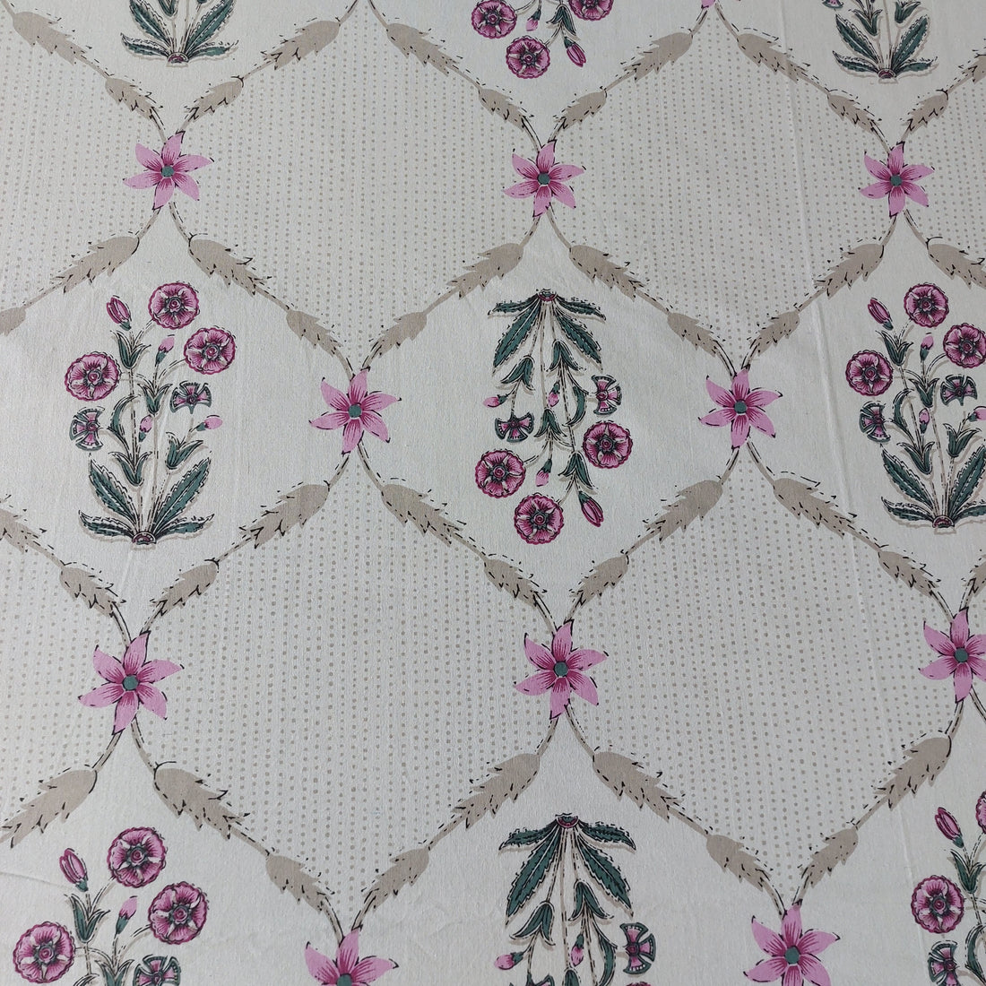 Geo Pink Flora - 100% Cotton Handblock screen print Bedsheet Set