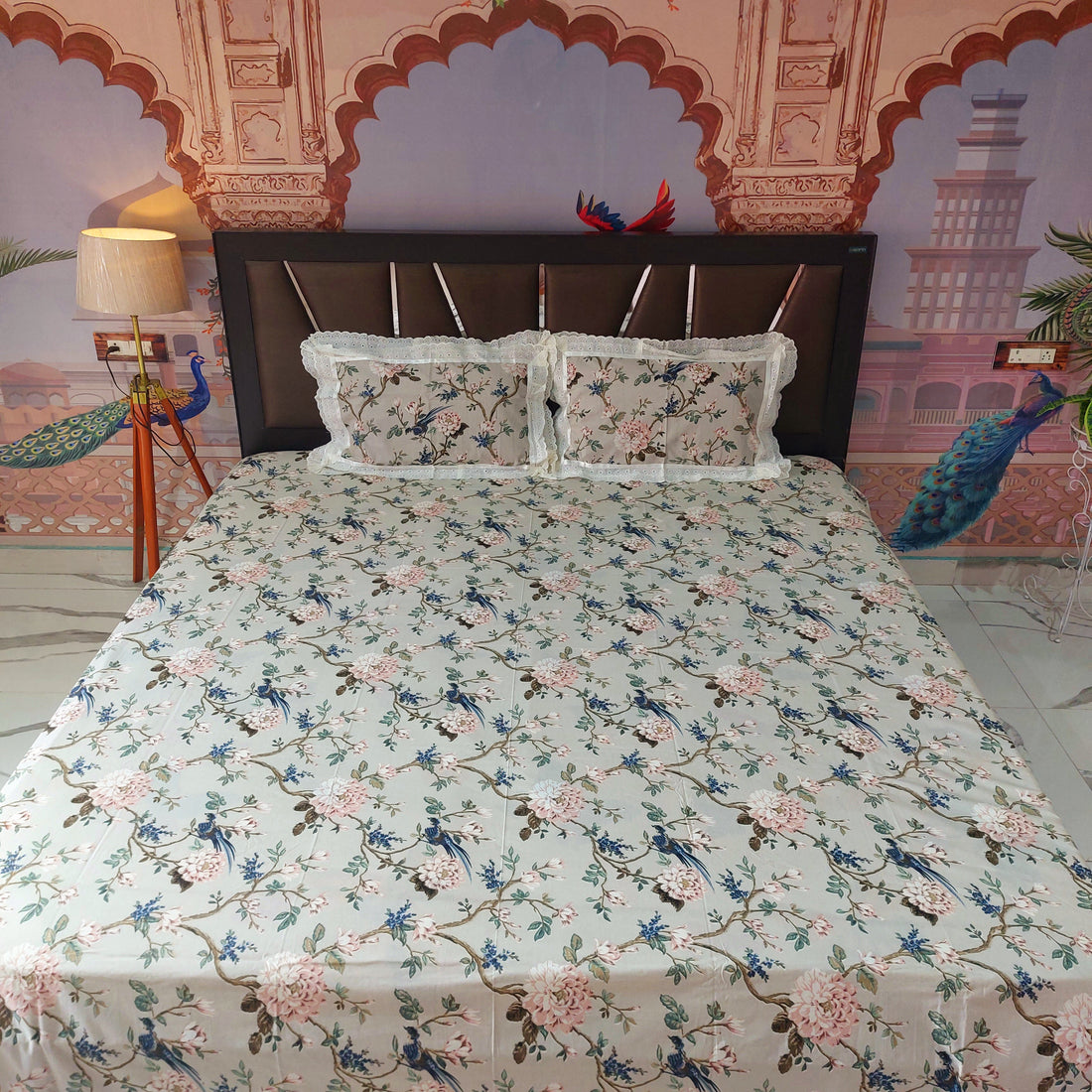 Birds Serenity - Lace Designed Pure Cotton Bedsheet Set