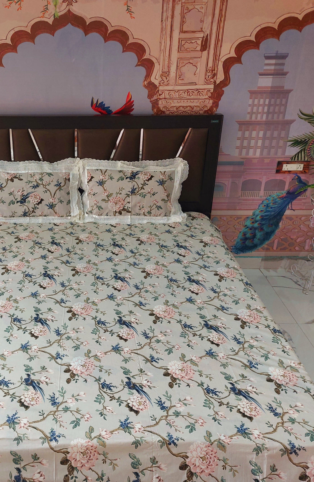 Birds Serenity - Lace Designed Pure Cotton Bedsheet Set
