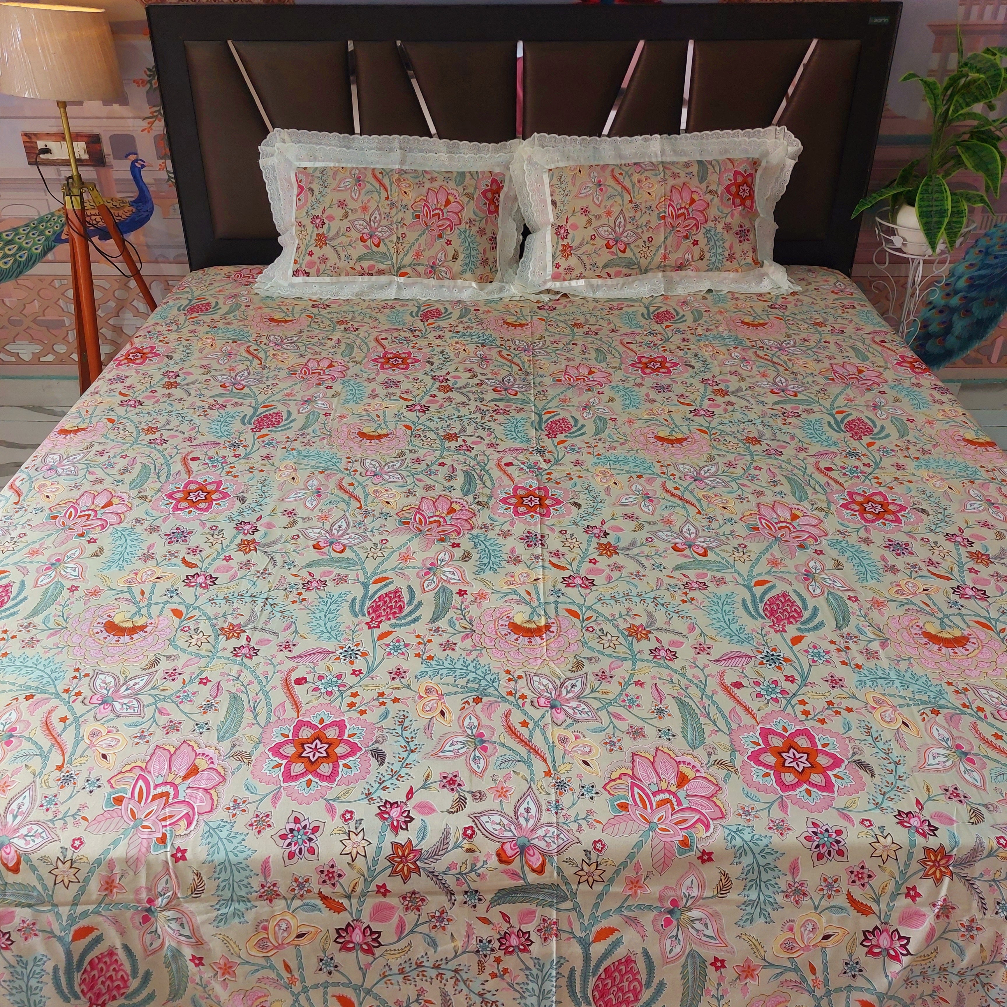 Flowering Vine - Lace Designed Pure Cotton Bedsheet Set