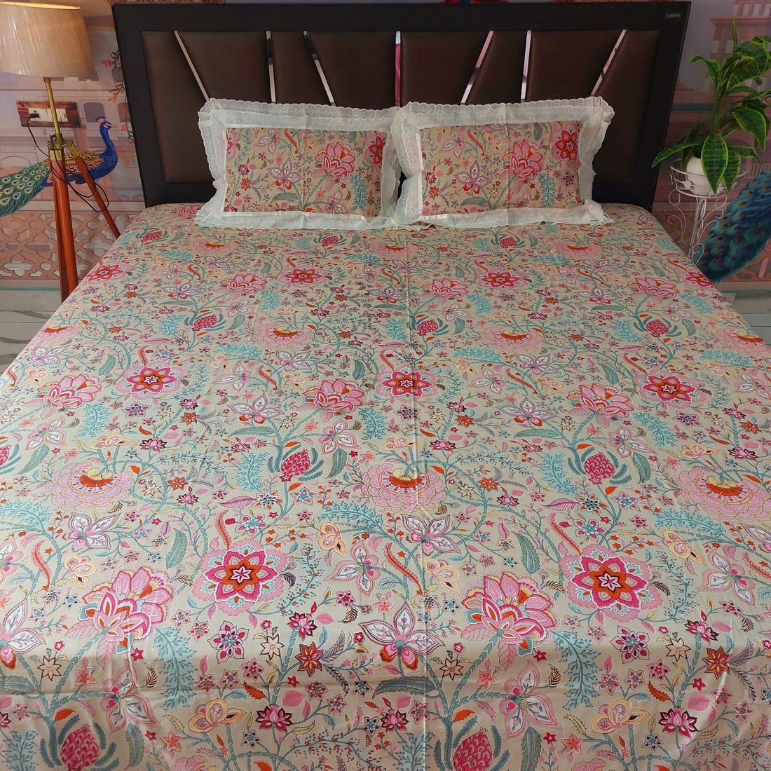 Flowering Vine - Lace Designed Pure Cotton Bedsheet Set