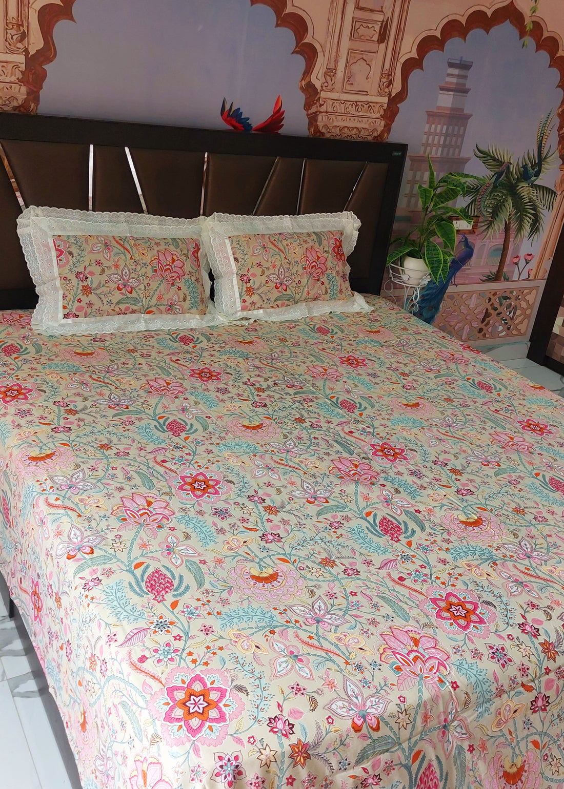 Flowering Vine - Lace Designed Pure Cotton Bedsheet Set