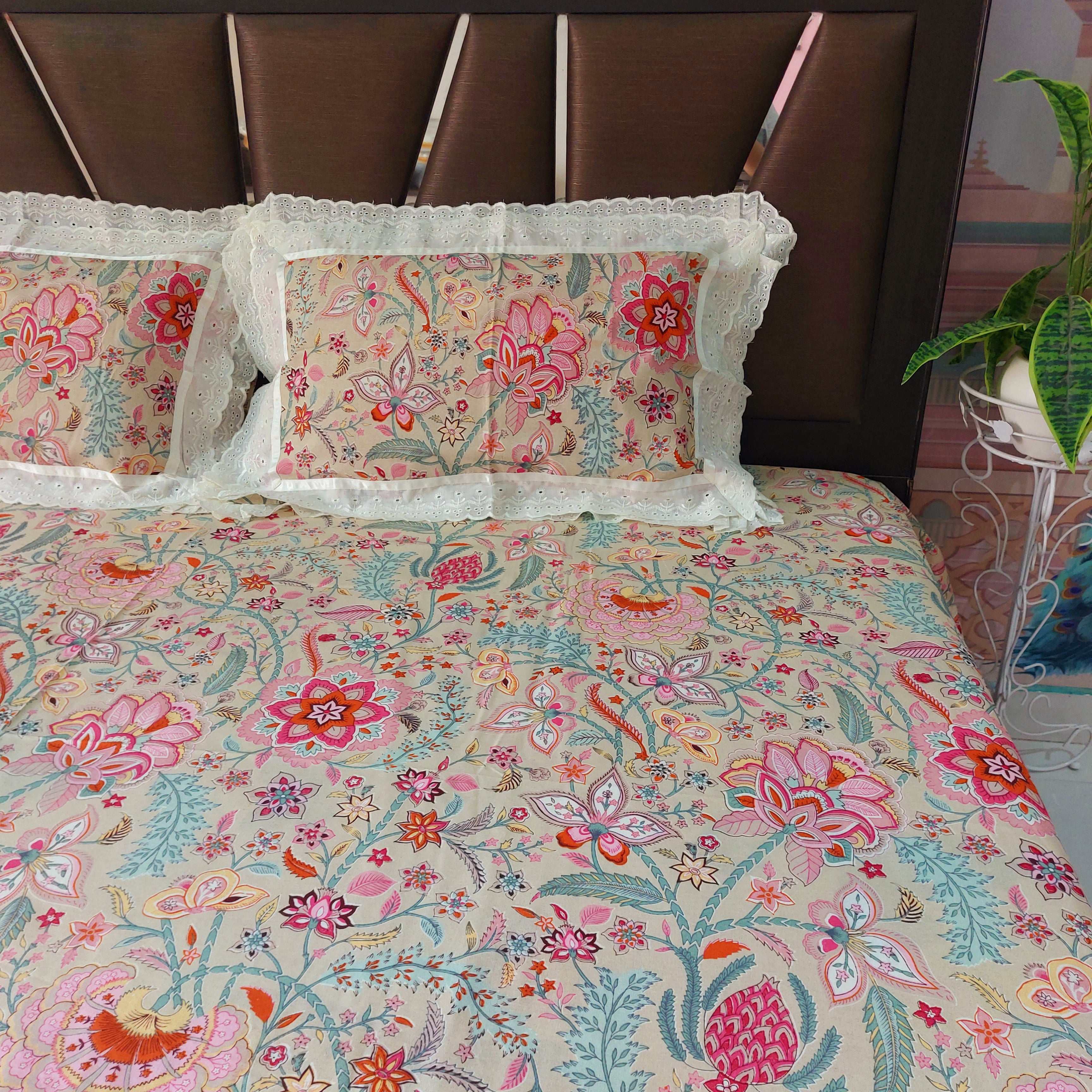 Flowering Vine - Lace Designed Pure Cotton Bedsheet Set