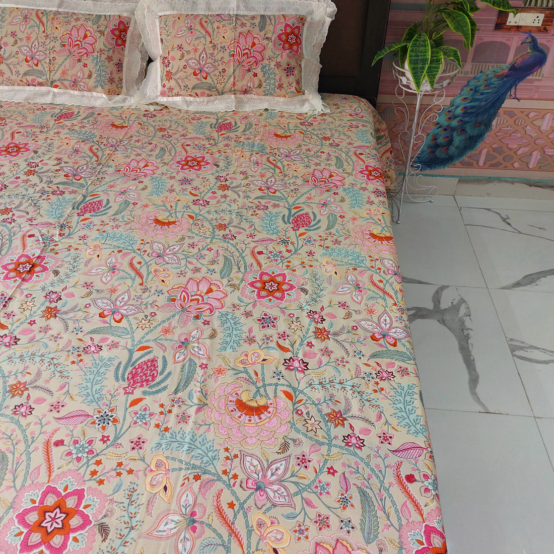 Flowering Vine - Lace Designed Pure Cotton Bedsheet Set