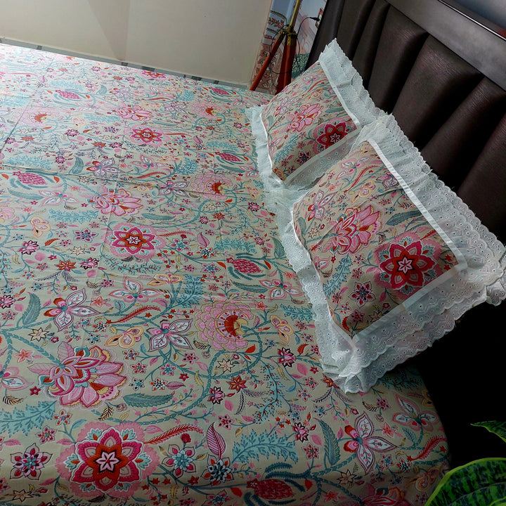 Flowering Vine - Lace Designed Pure Cotton Bedsheet Set