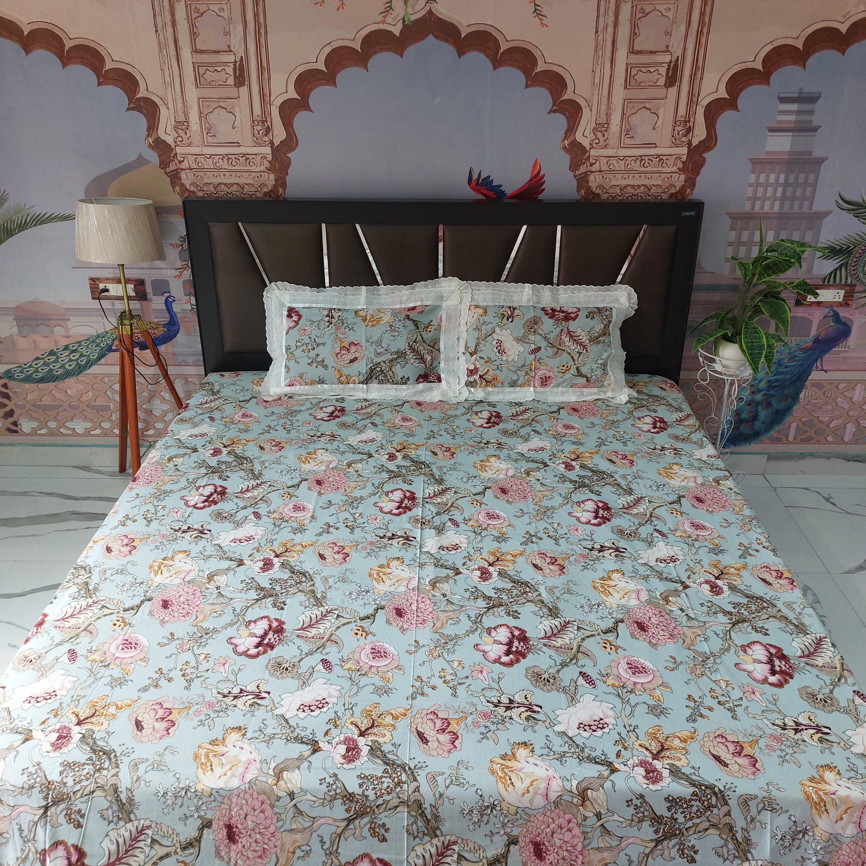 Gudhal phool - Lace Designed Pure Cotton Bedsheet Set