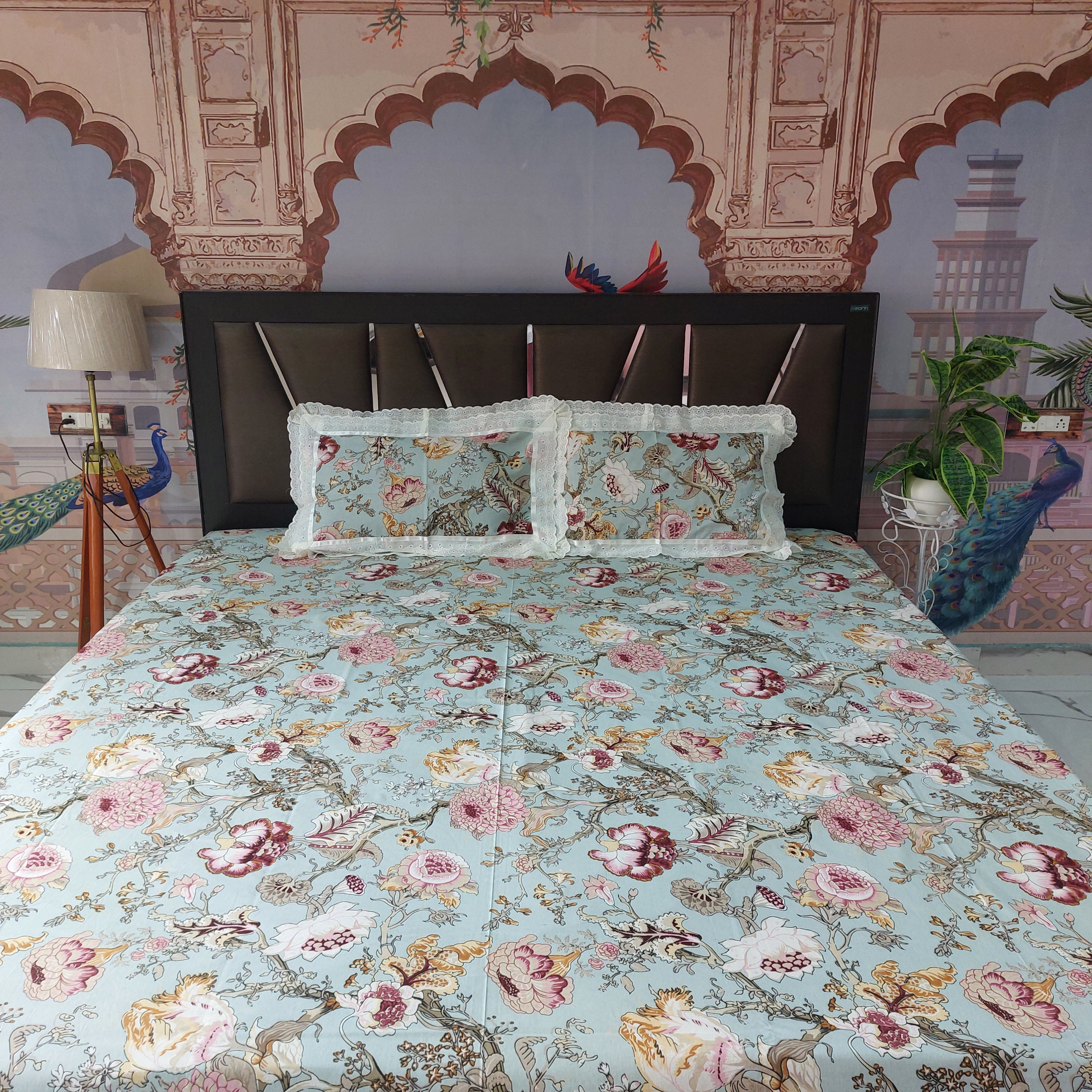Gudhal phool - Lace Designed Pure Cotton Bedsheet Set