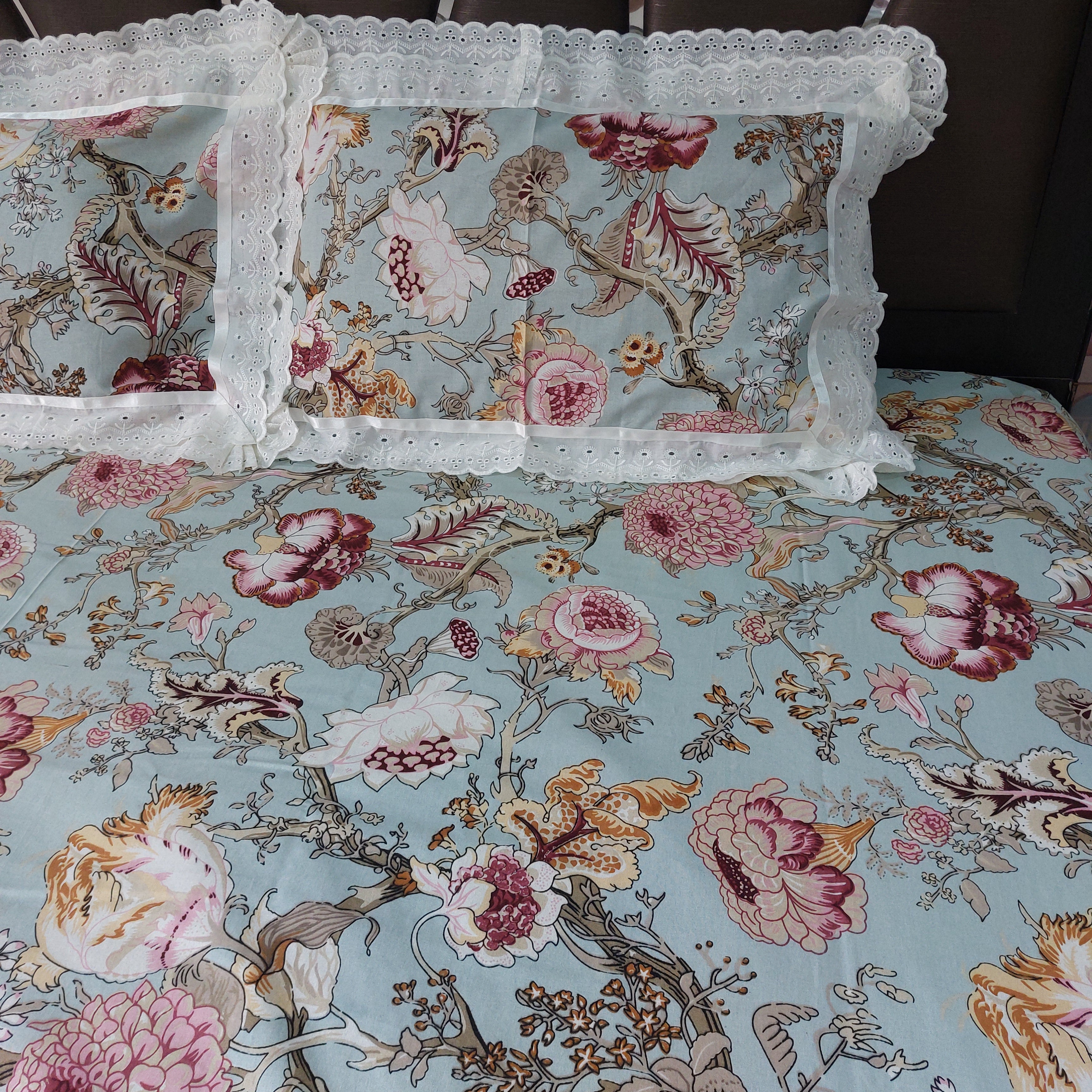 Gudhal phool - Lace Designed Pure Cotton Bedsheet Set