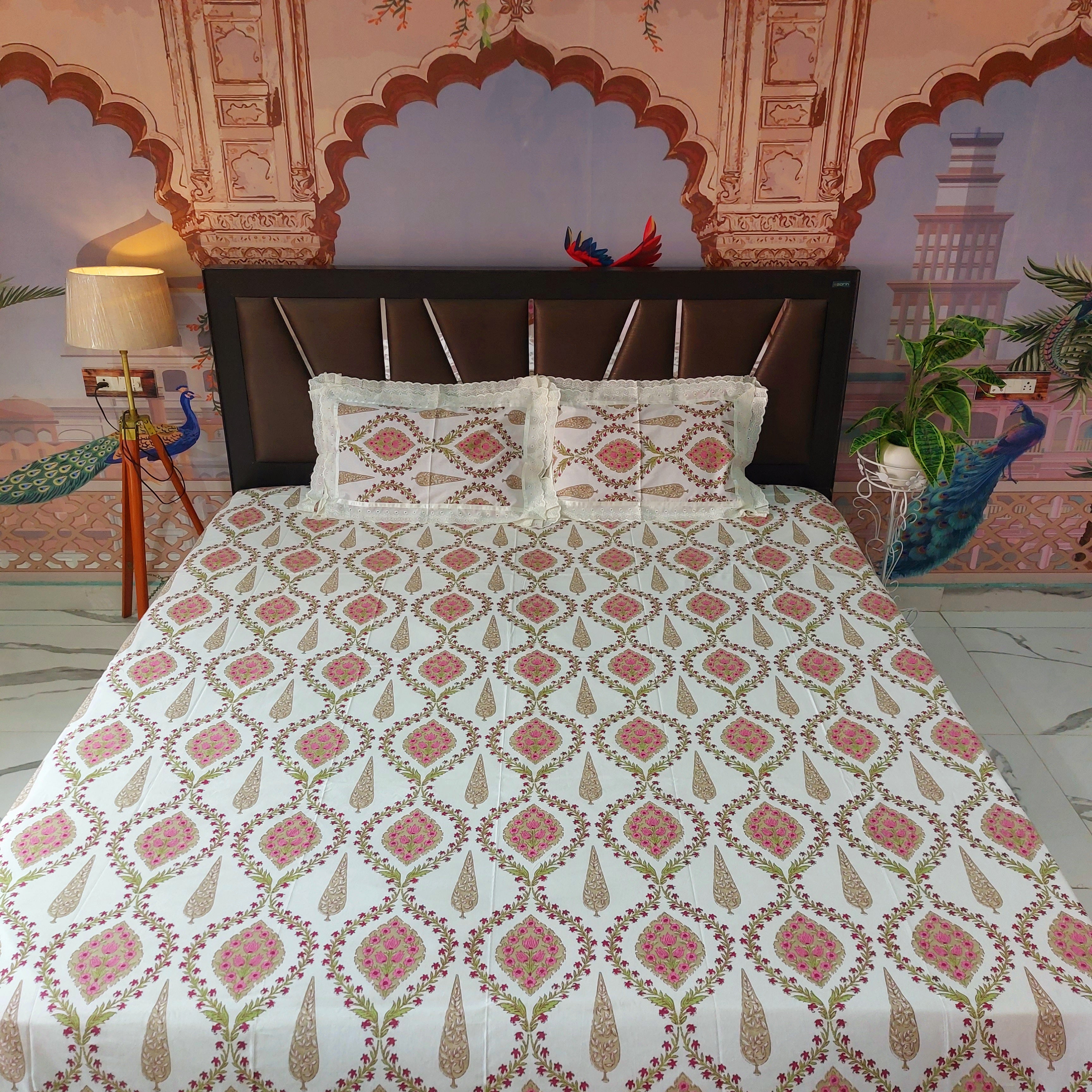 Mewar Motifs - Lace Designed Pure Cotton Bedsheet Set