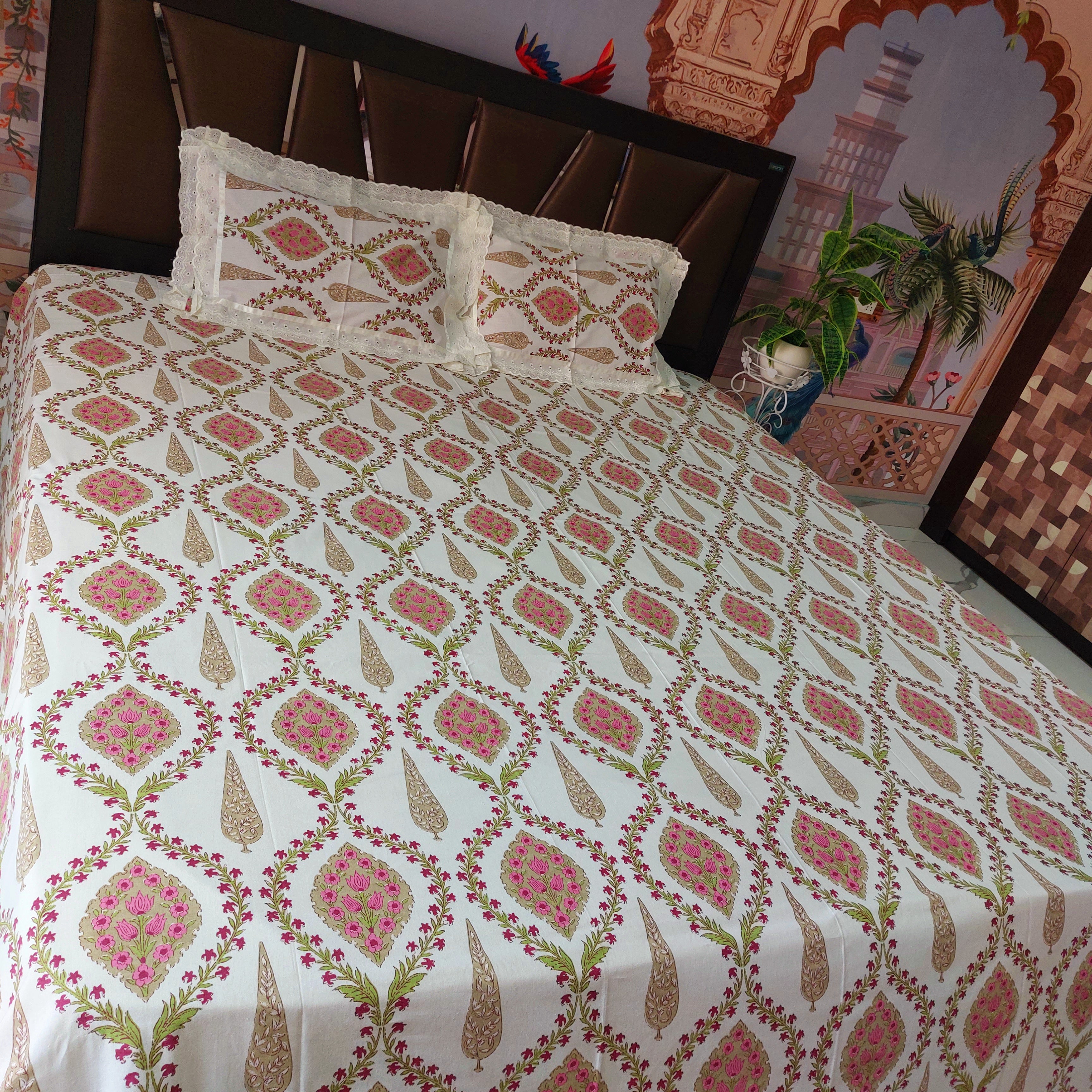 Mewar Motifs - Lace Designed Pure Cotton Bedsheet Set