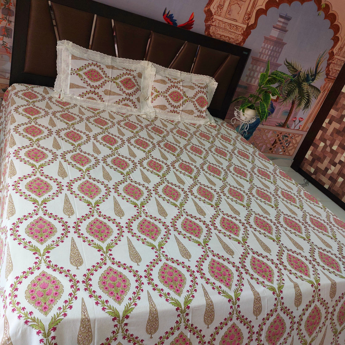 Mewar Motifs - Lace Designed Pure Cotton Bedsheet Set
