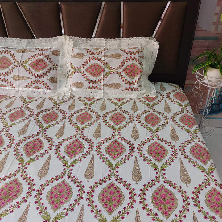 Mewar Motifs - Lace Designed Pure Cotton Bedsheet Set