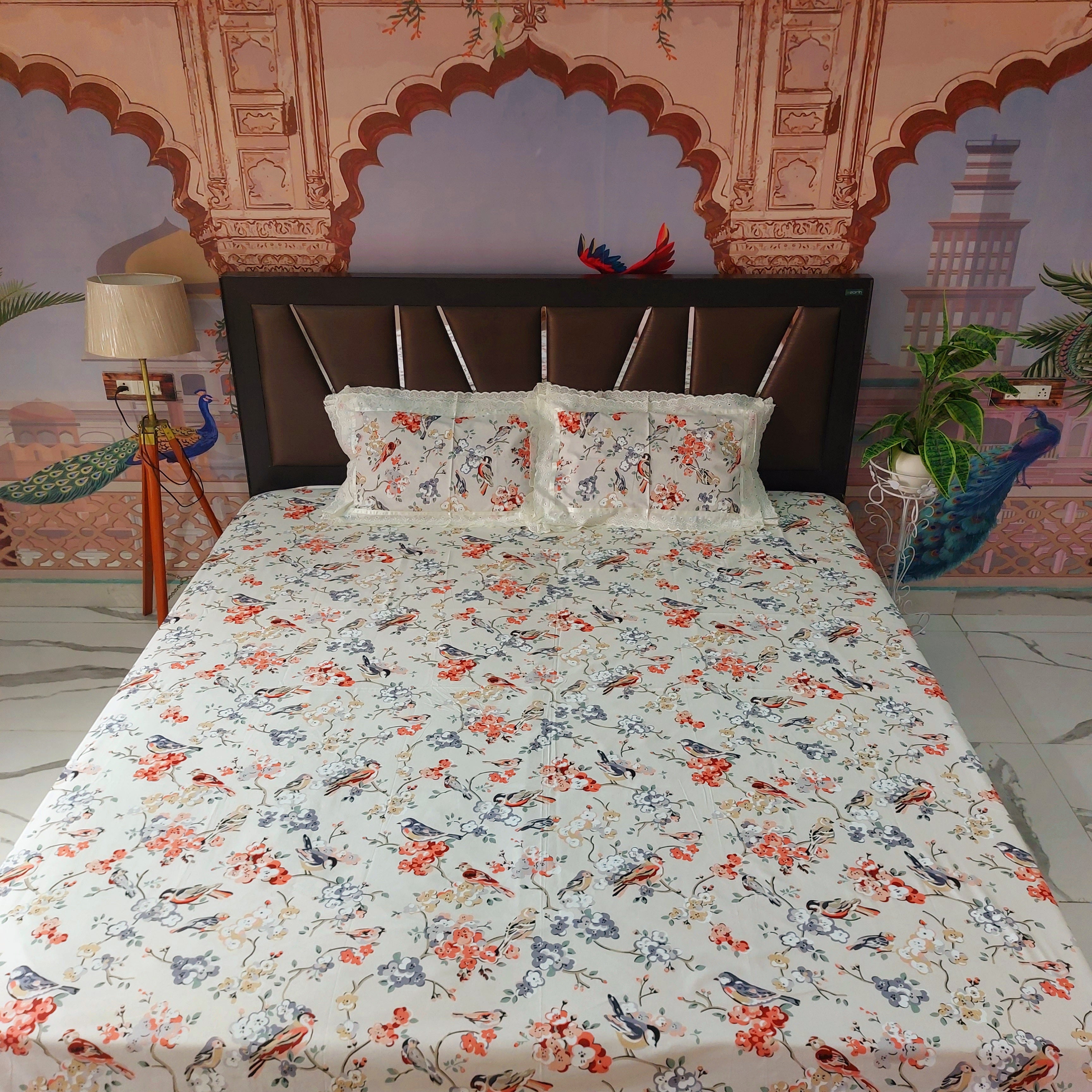 Chidiya - Lace Designed Pure Cotton Bedsheet Set