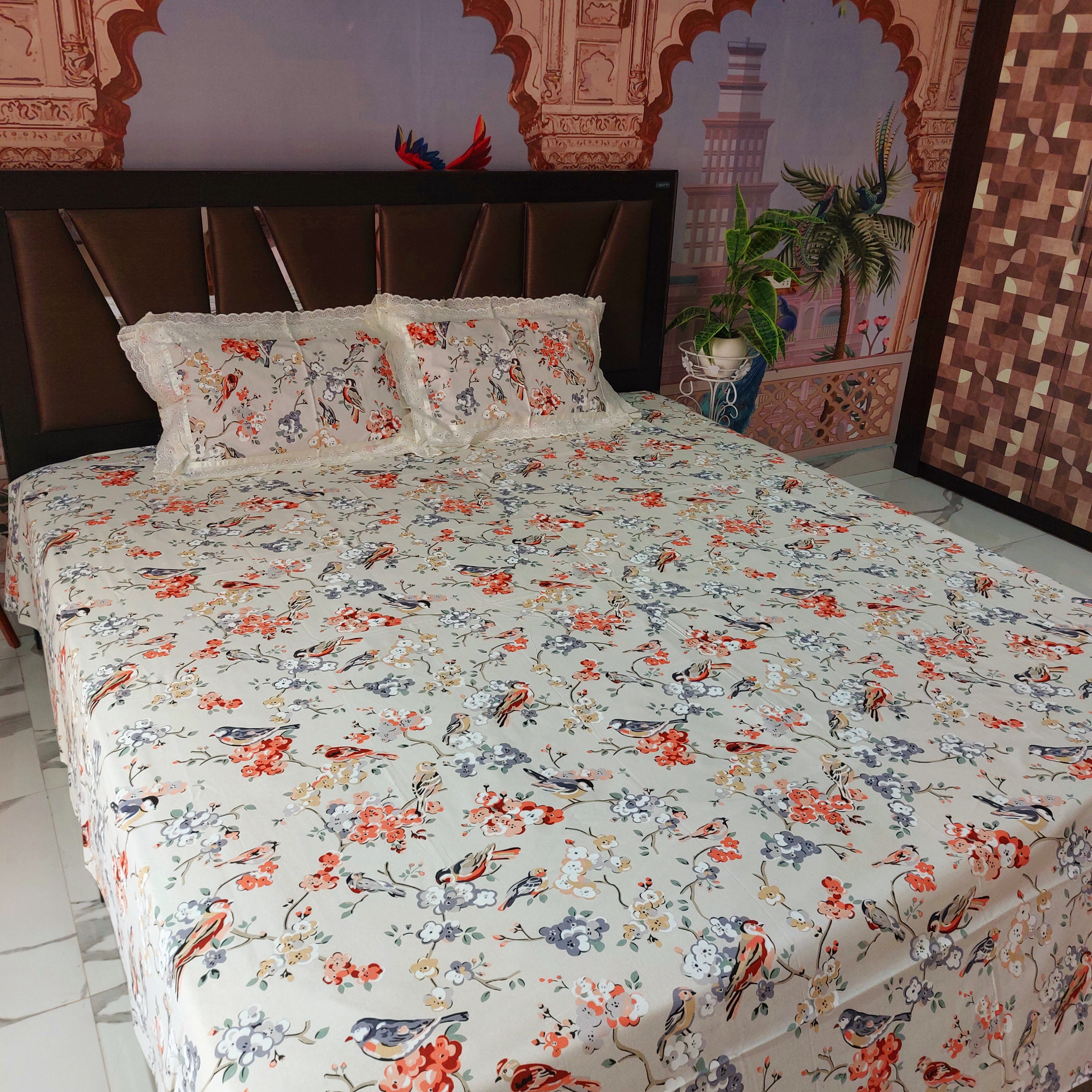 Chidiya - Lace Designed Pure Cotton Bedsheet Set