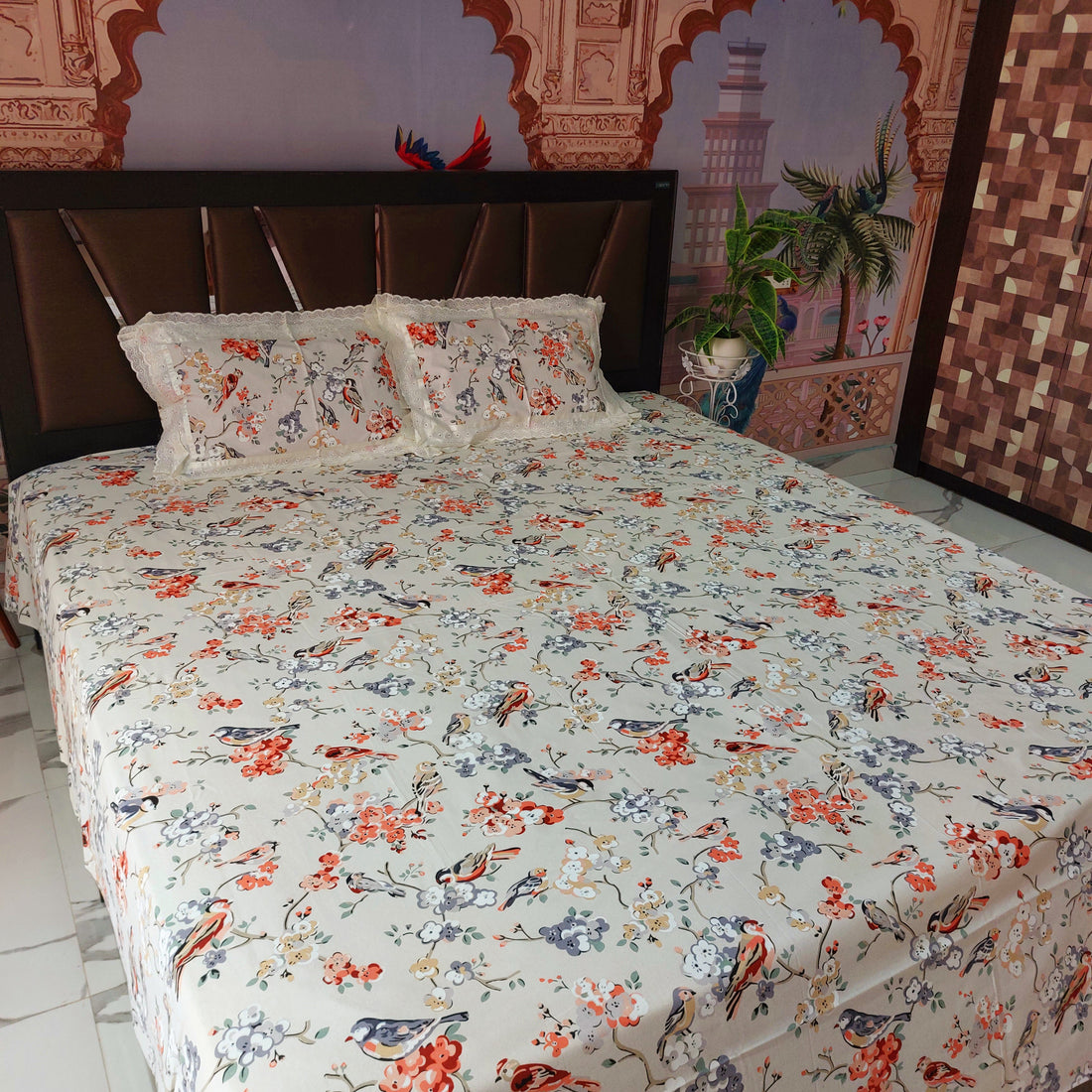 Chidiya - Lace Designed Pure Cotton Bedsheet Set