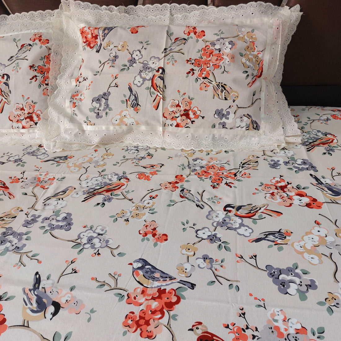 Chidiya - Lace Designed Pure Cotton Bedsheet Set