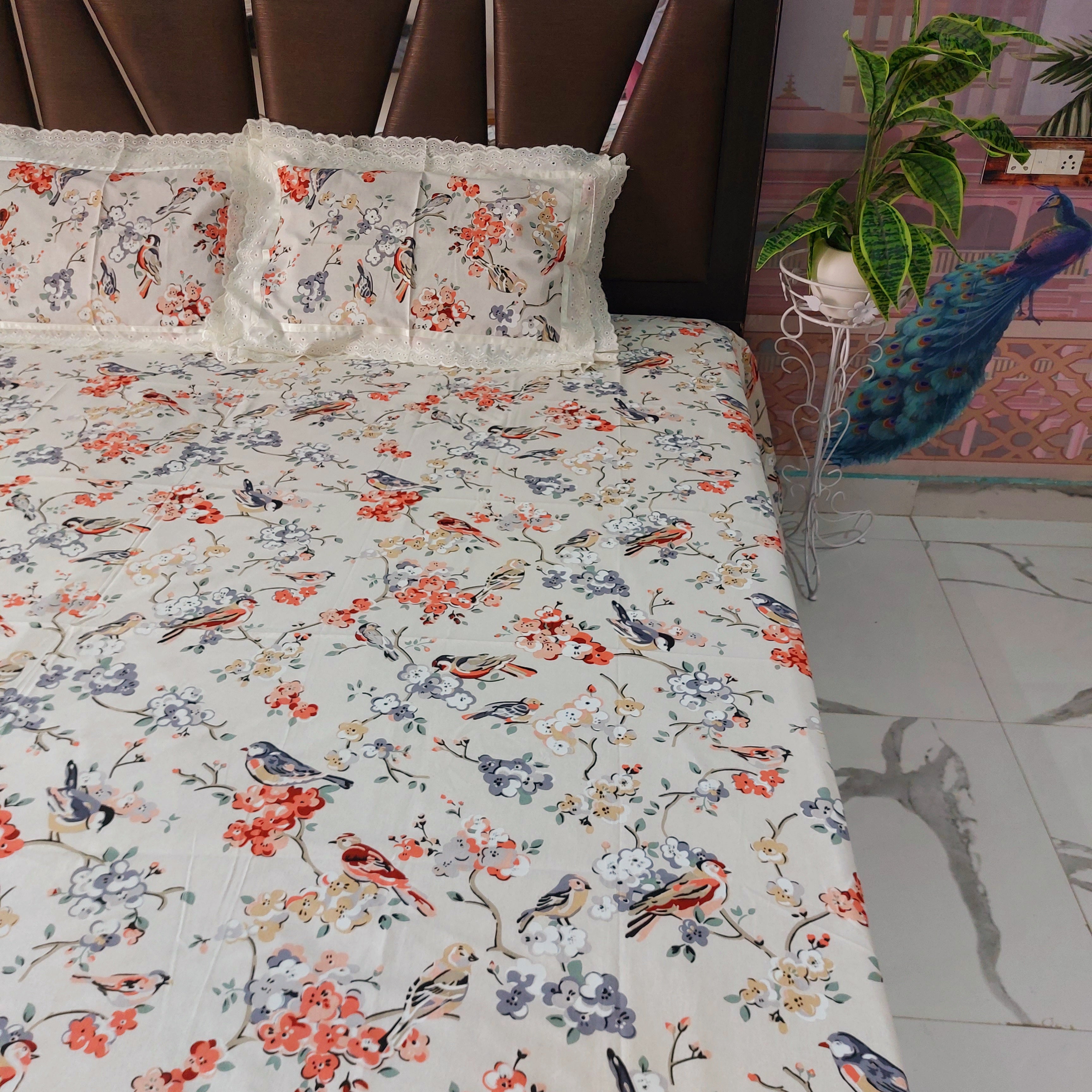 Chidiya - Lace Designed Pure Cotton Bedsheet Set