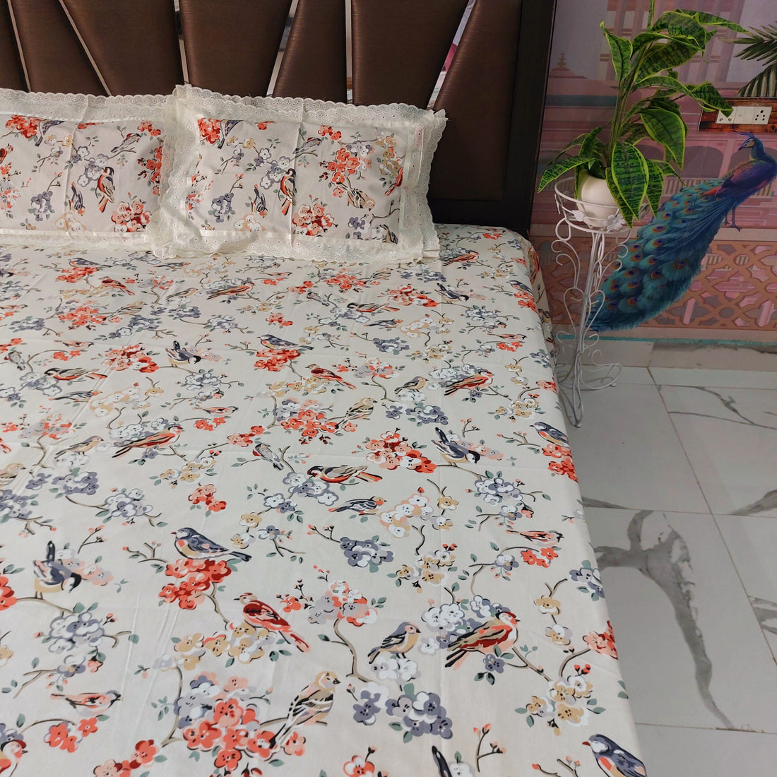 Chidiya - Lace Designed Pure Cotton Bedsheet Set