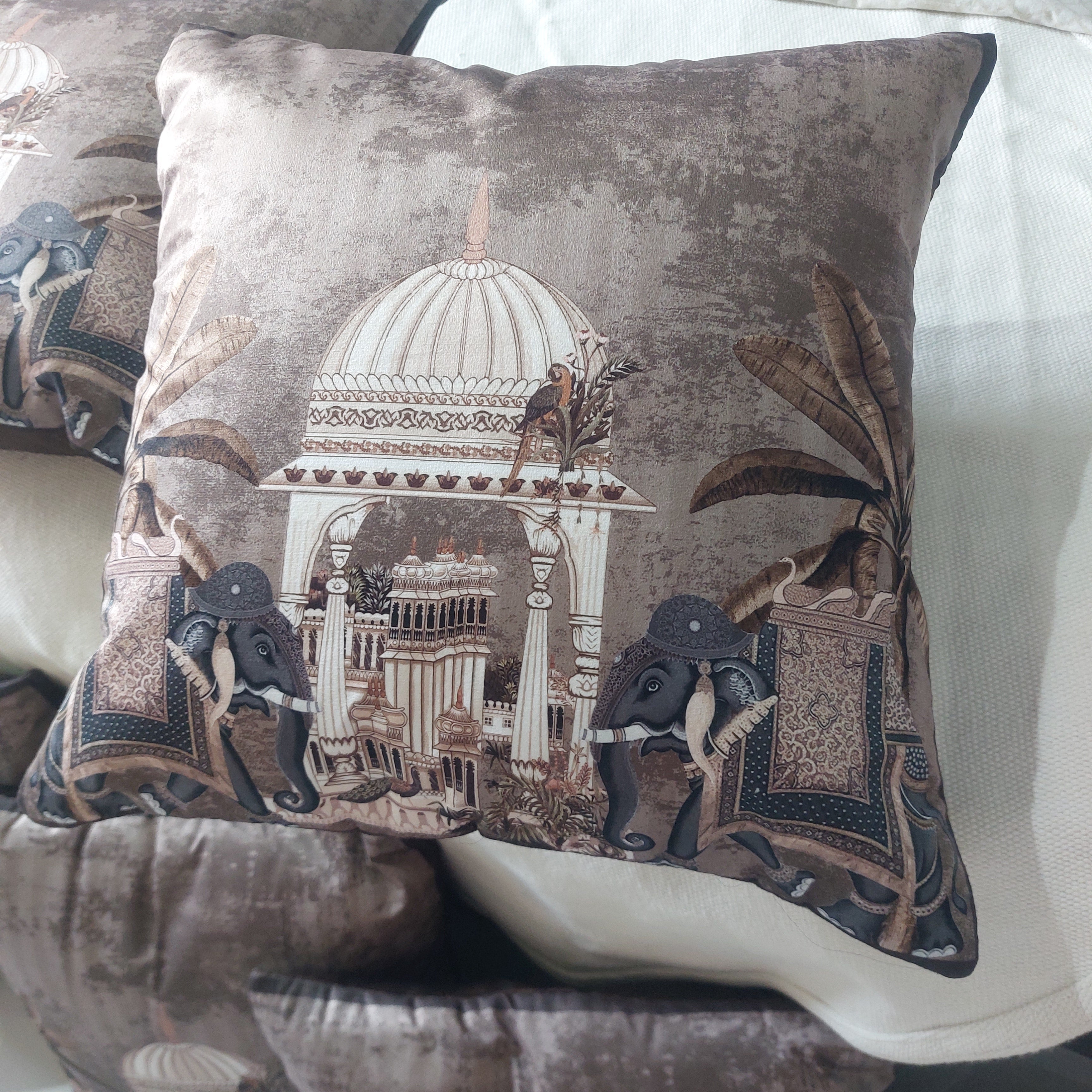 Brown Royal Elephants - Set of 5 Seude Cushion Covers