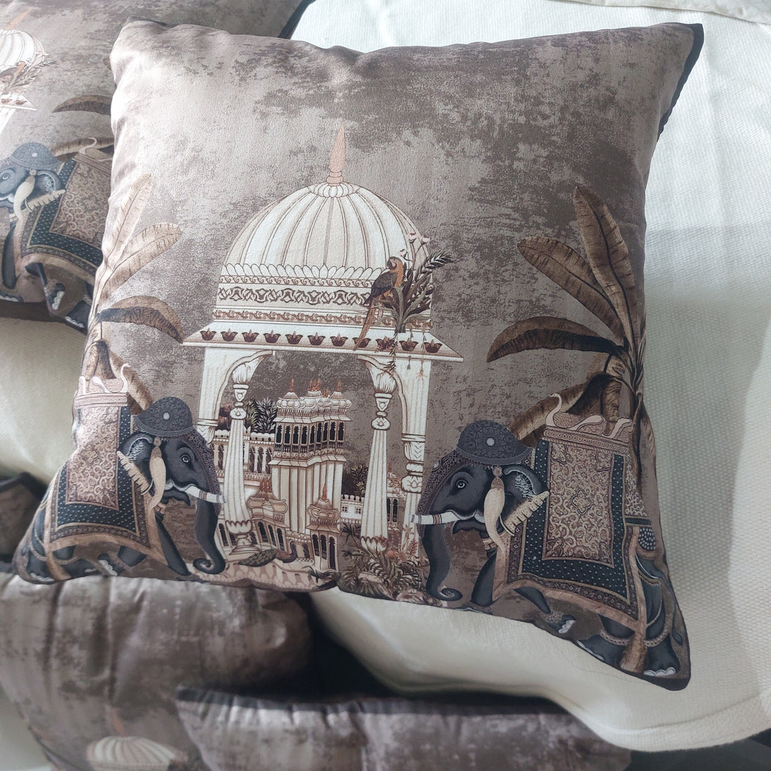 Brown Royal Elephants - Set of 5 Seude Cushion Covers