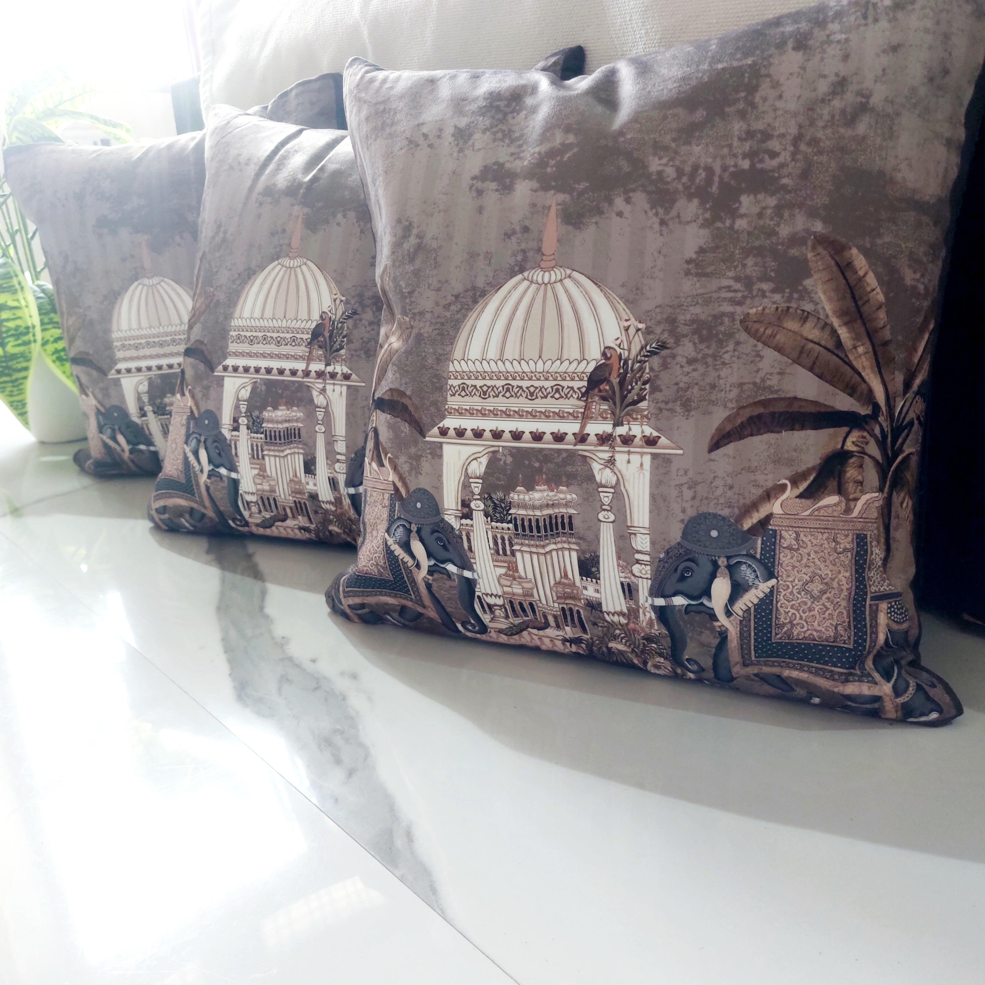 Brown Royal Elephants - Set of 5 Seude Cushion Covers