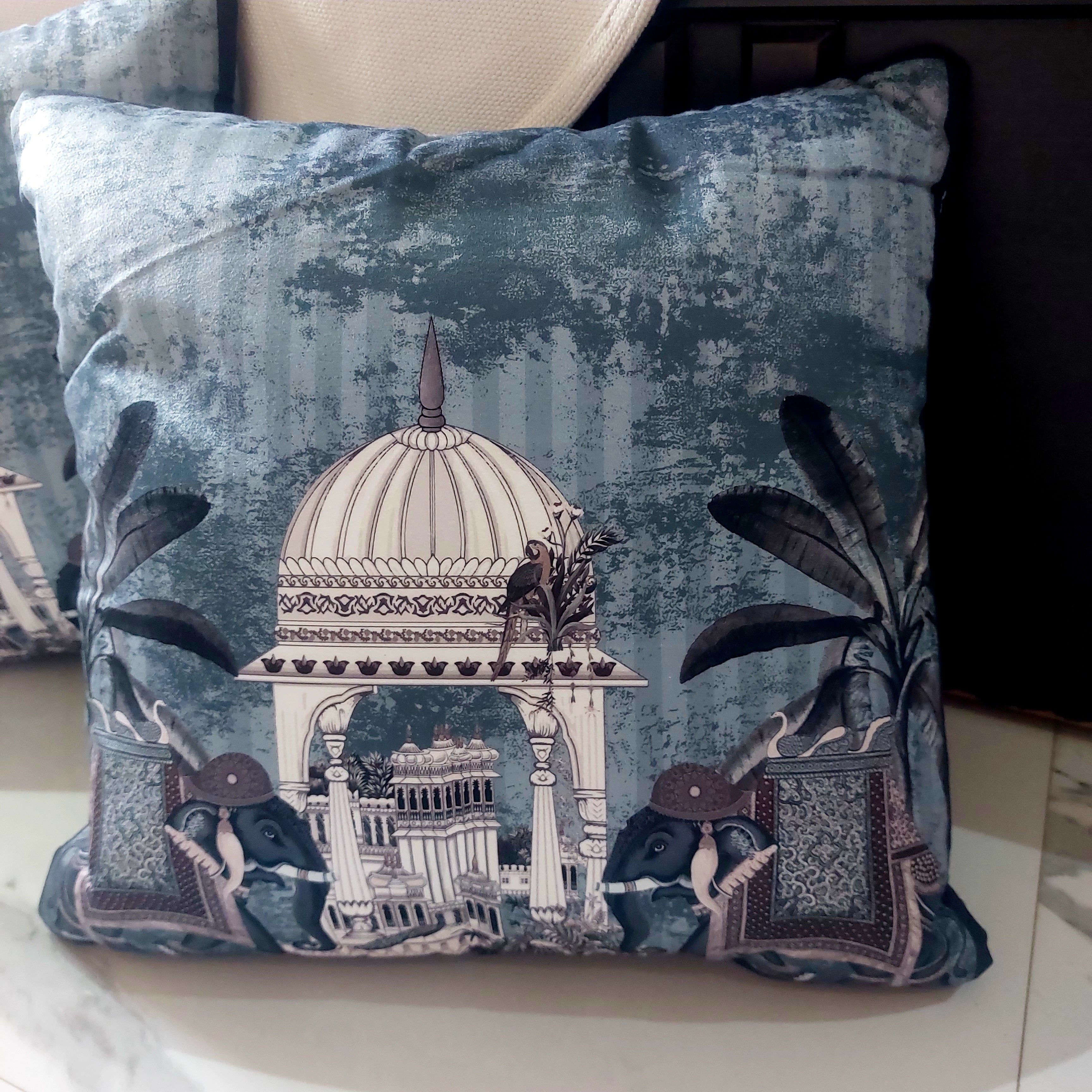 Grey Royal Elephants - Set of 5 Seude Cushion Covers