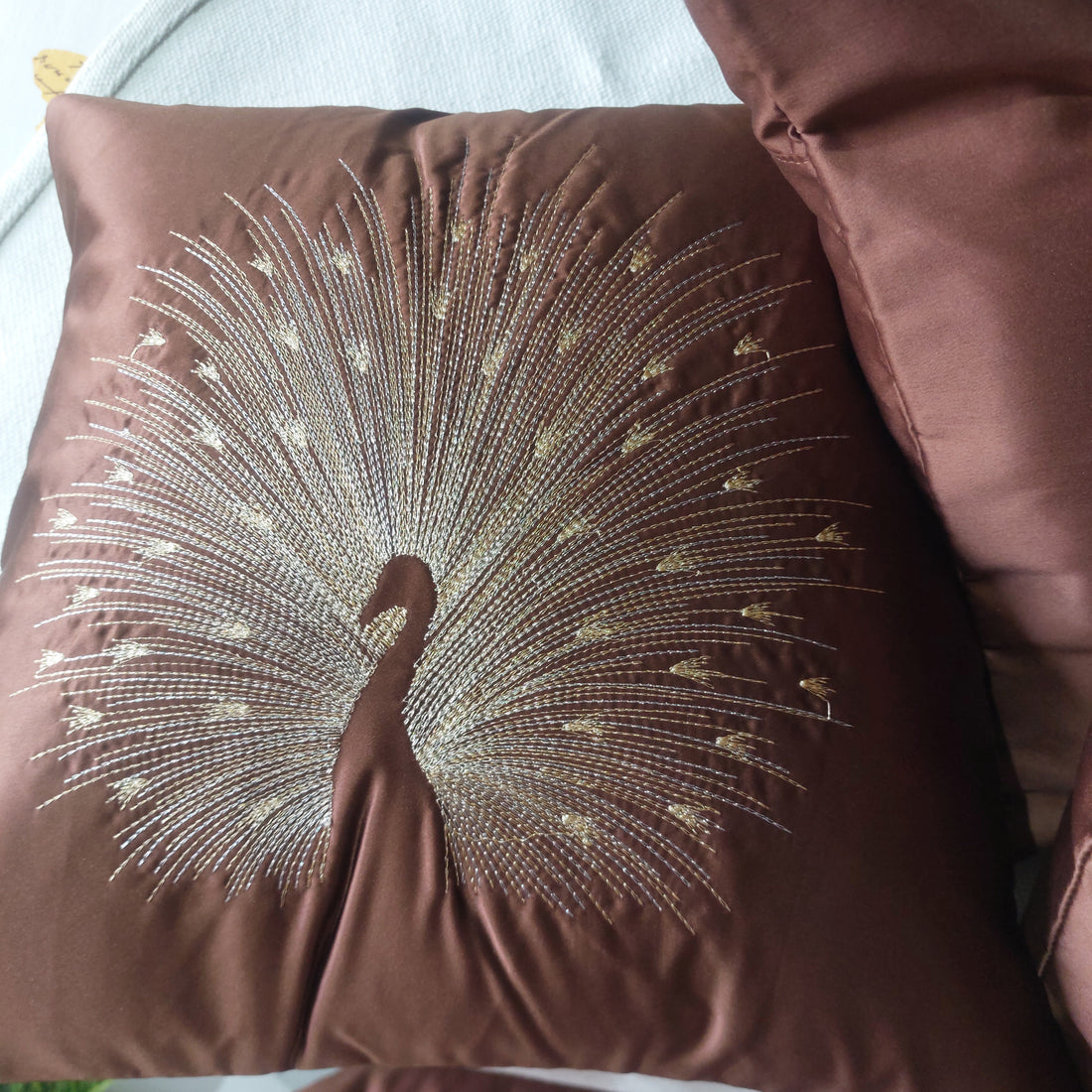 Peacock Embroidered Luxury satin - Set of 5 Cushion Covers