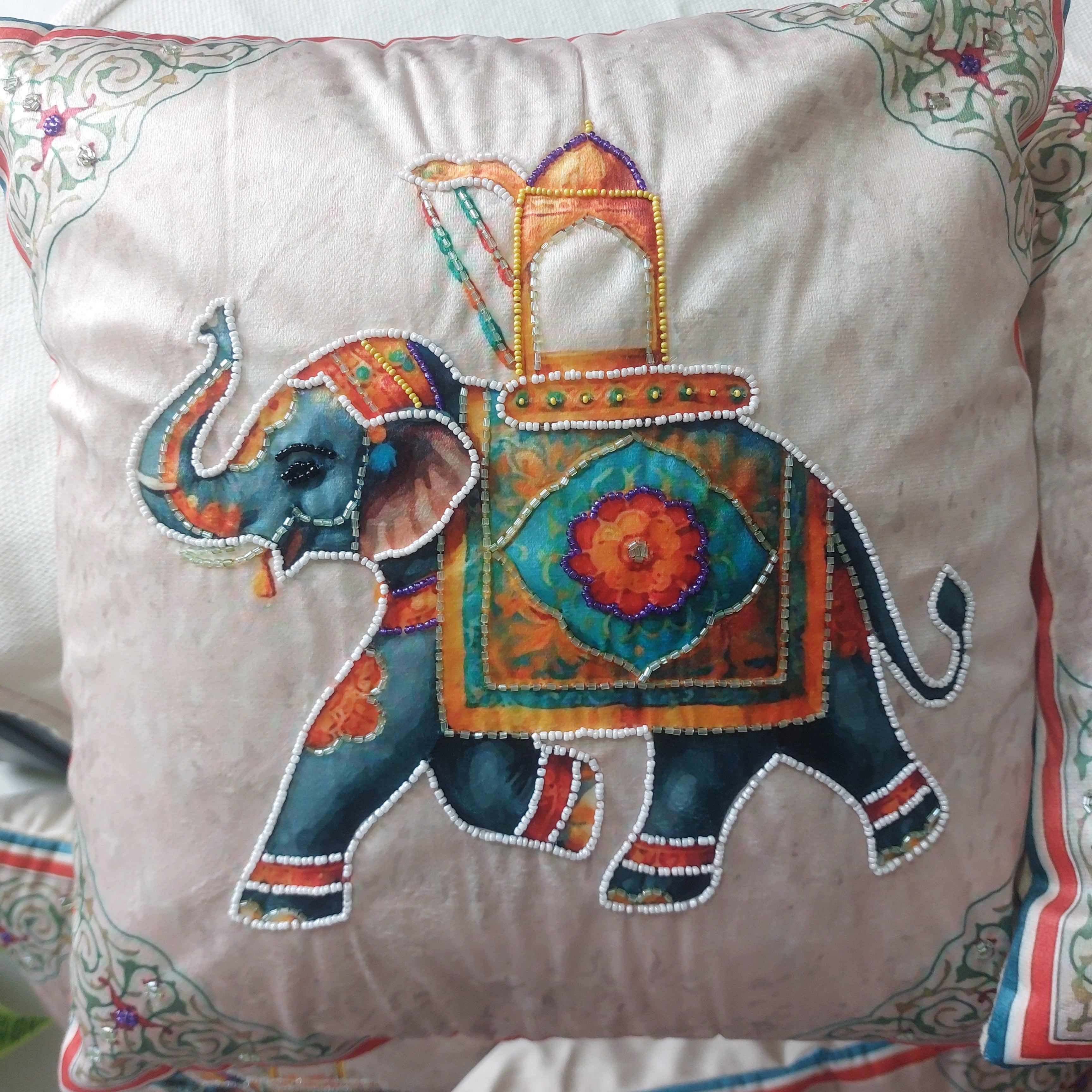 Pearl Embroidered Royal Elephant - Set of 5 Seude Cushion Covers