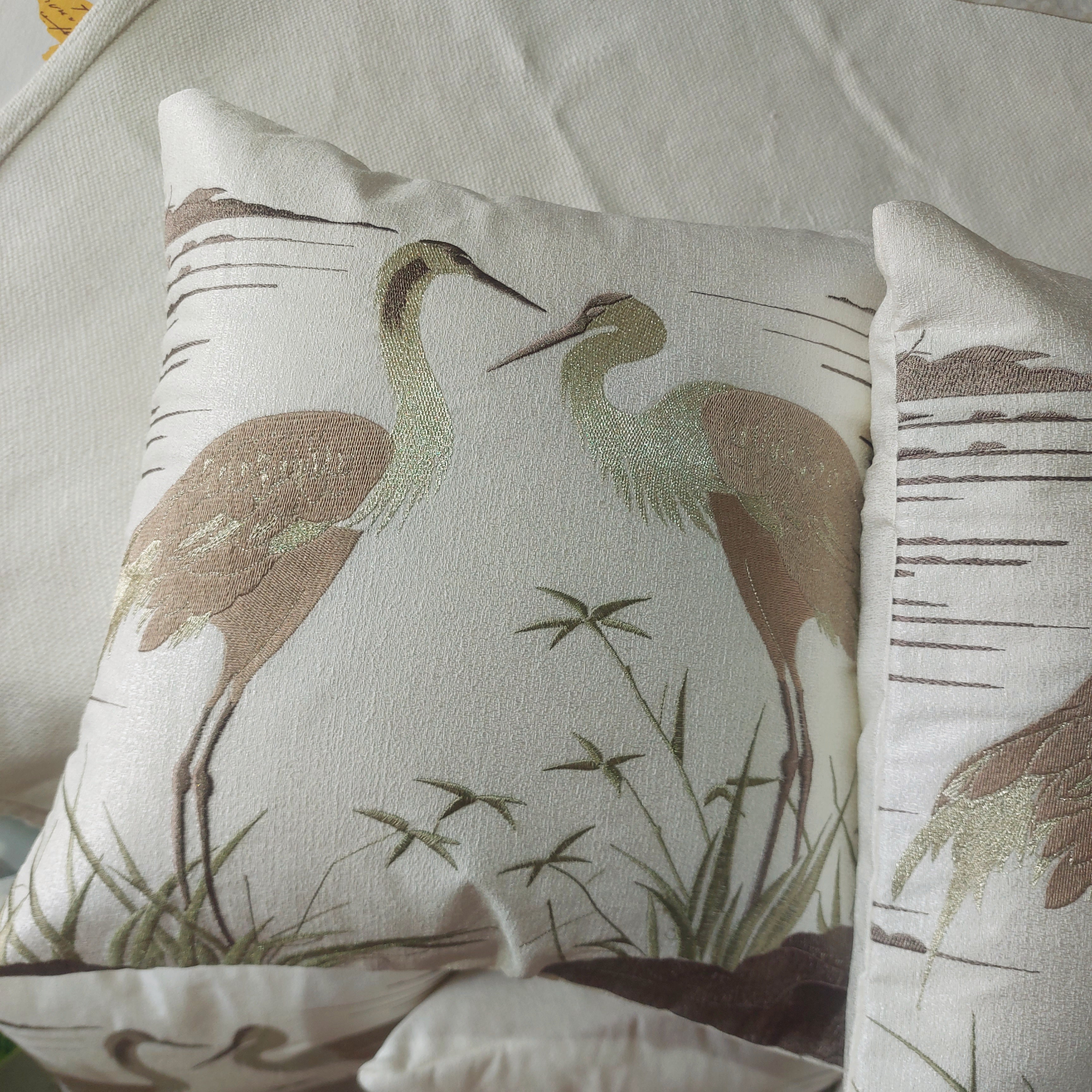 Saaras Embroidered Textured Silk - Set of 5  white Cushion Covers