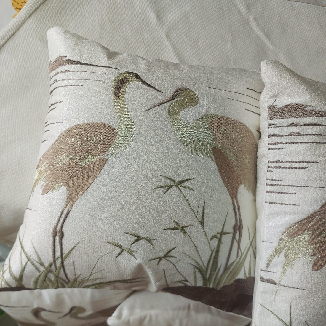 Saaras Embroidered Textured Silk - Set of 5  white Cushion Covers