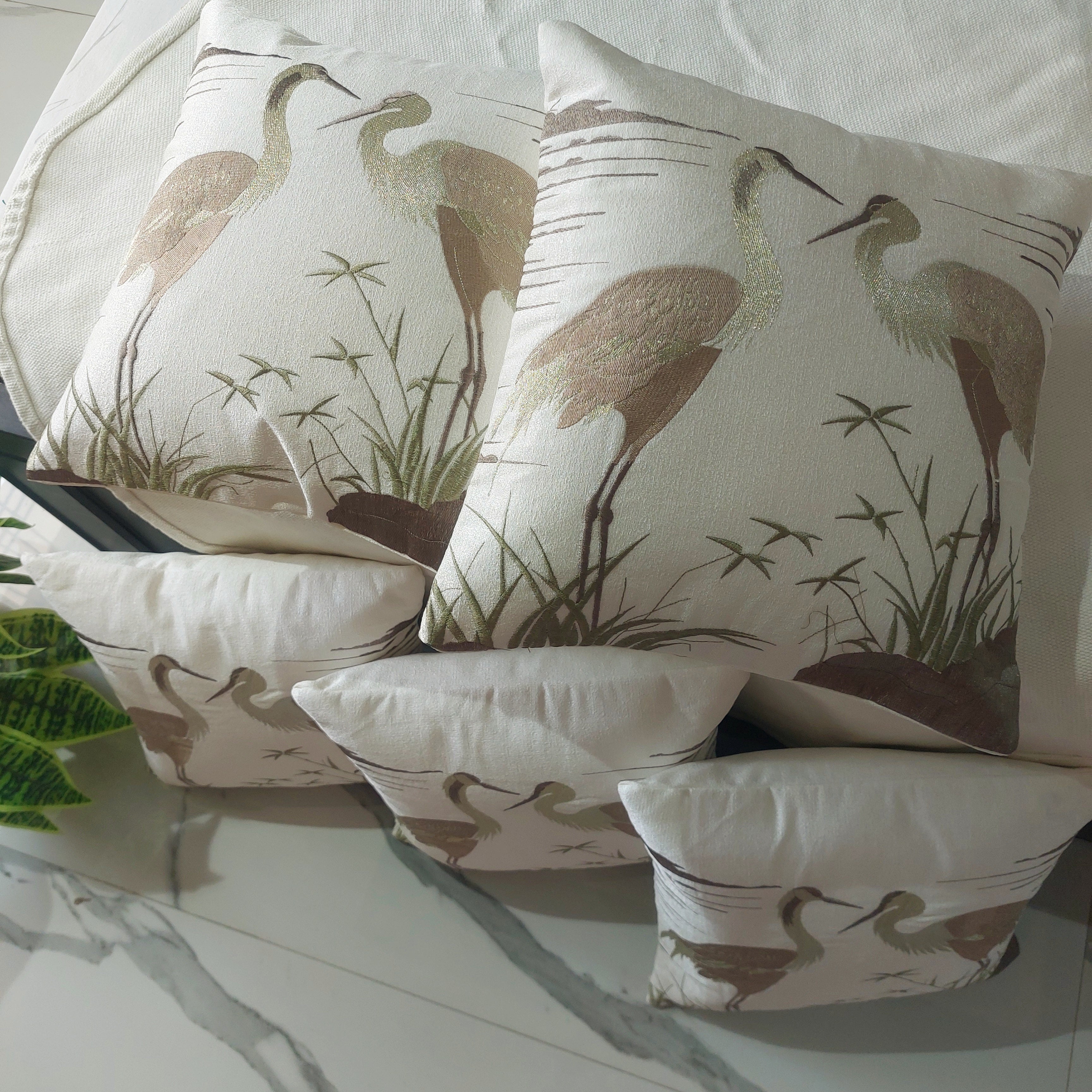 Saaras Embroidered Textured Silk - Set of 5  white Cushion Covers