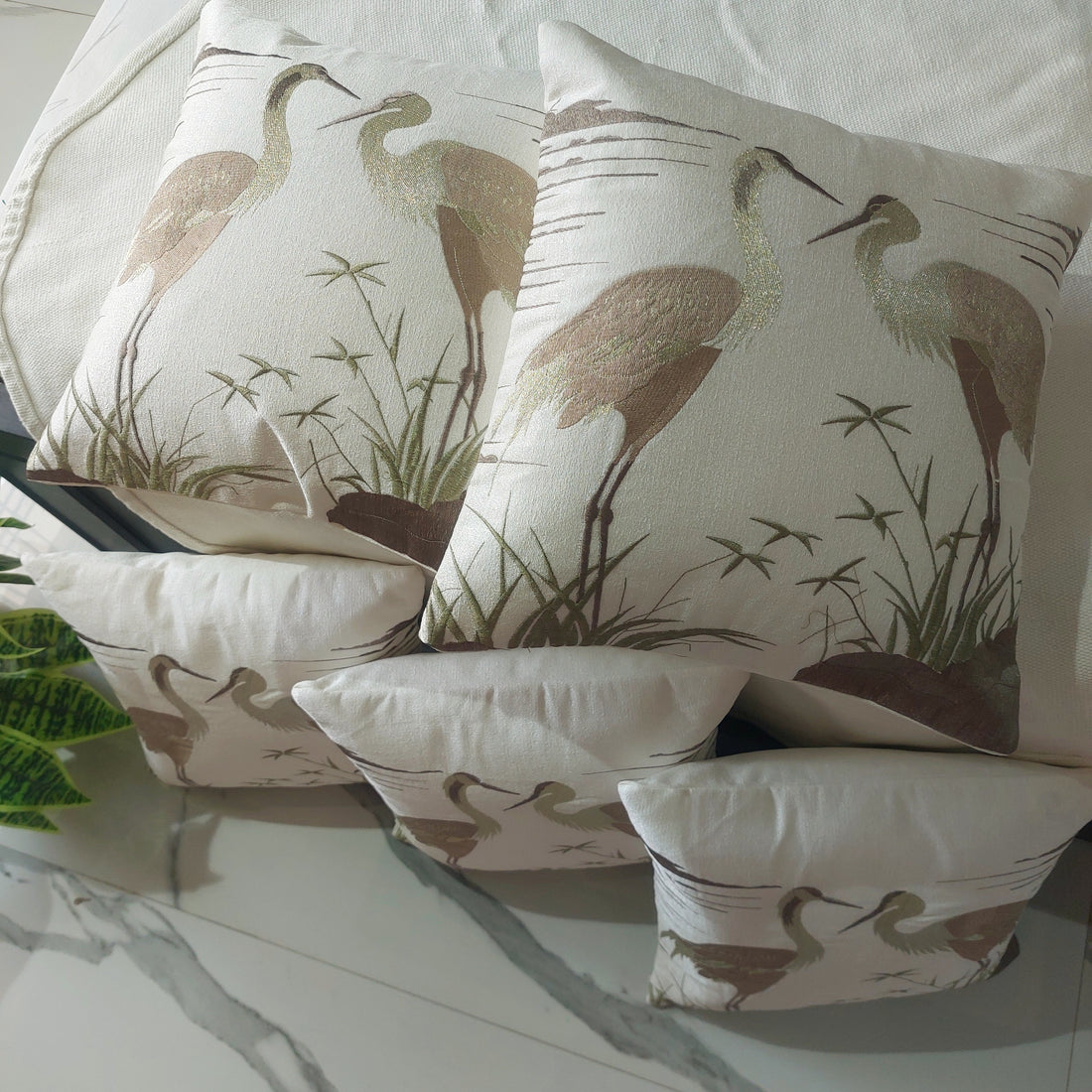 Saaras Embroidered Textured Silk - Set of 5  white Cushion Covers