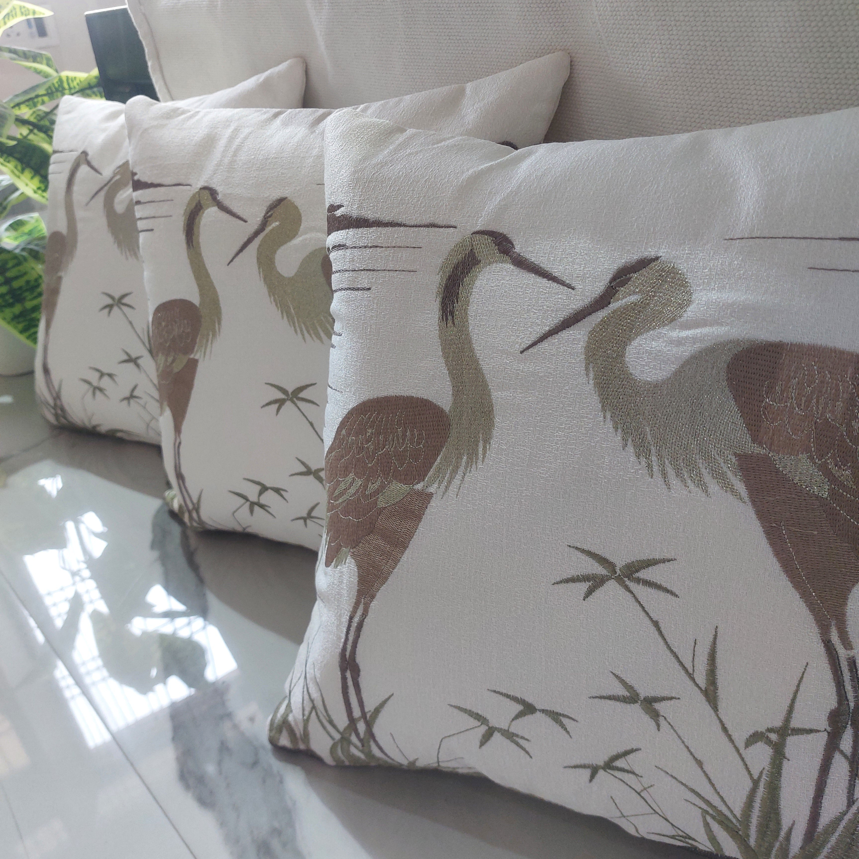 Saaras Embroidered Textured Silk - Set of 5  white Cushion Covers