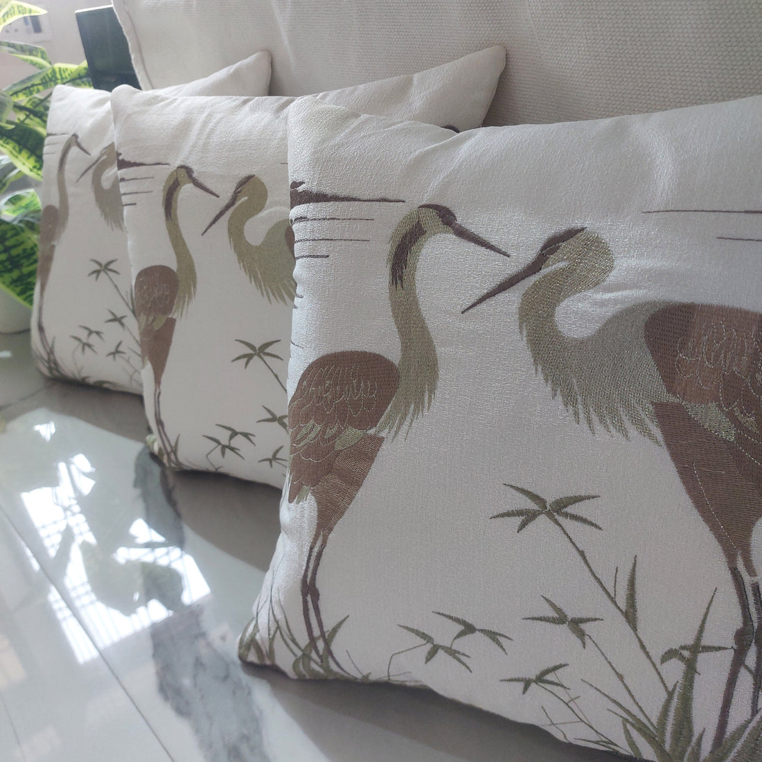 Saaras Embroidered Textured Silk - Set of 5  white Cushion Covers