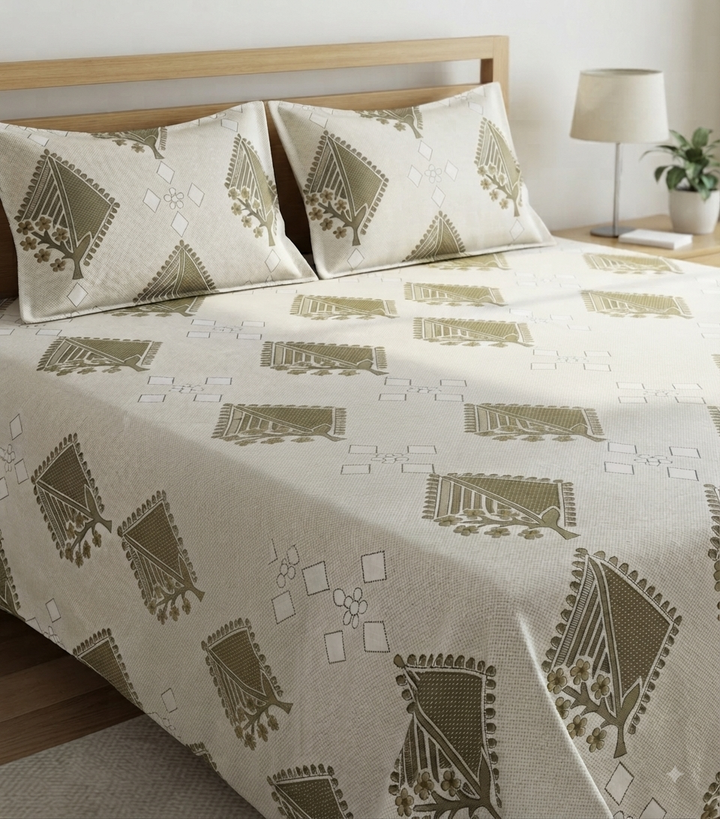 Olive Canopy - 100% Pure Cotton printed Bedsheet Set