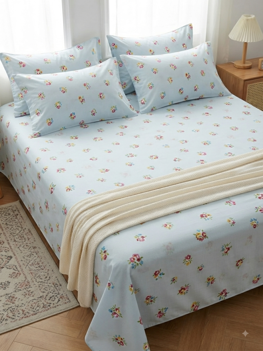 Morning Mist- 100% Cotton printed Bedsheet Set