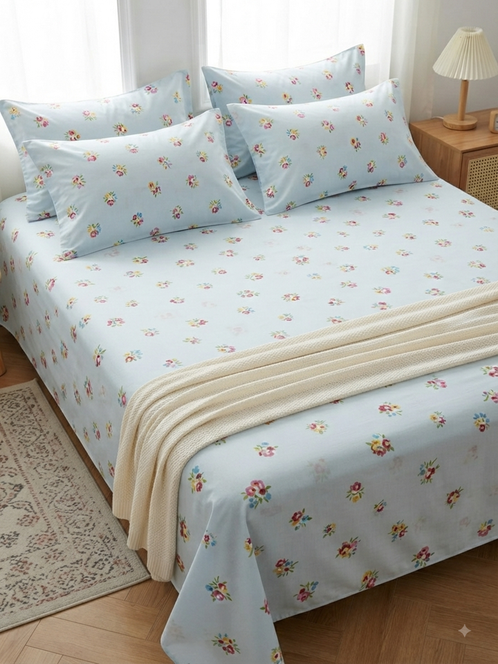 Morning Mist- 100% Cotton printed Bedsheet Set