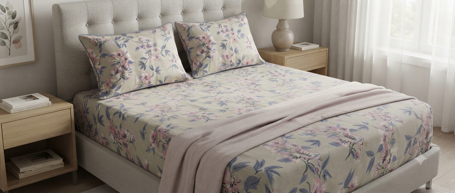 Blushing Blossom Pure Cotton Printed Bedsheet Set (Copy 2)