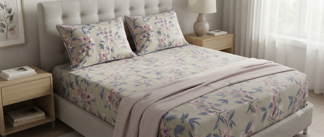 Blushing Blossom Pure Cotton Printed Bedsheet Set (Copy 2)