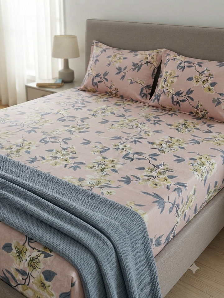 Classic Floral Pure Cotton Printed Bedsheet Set