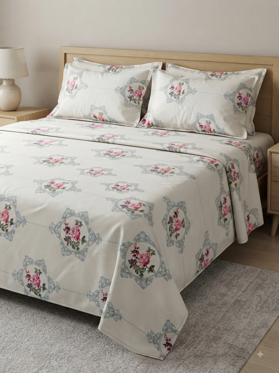 Vintage Blossom - Pure Cotton printed Bedsheet Set