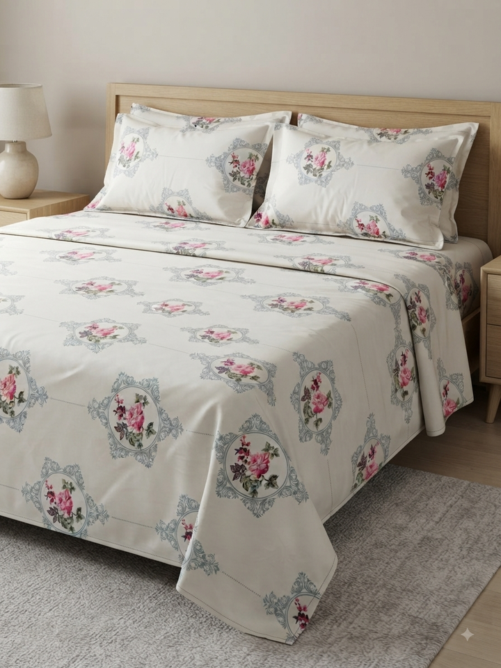 Vintage Blossom - Pure Cotton printed Bedsheet Set