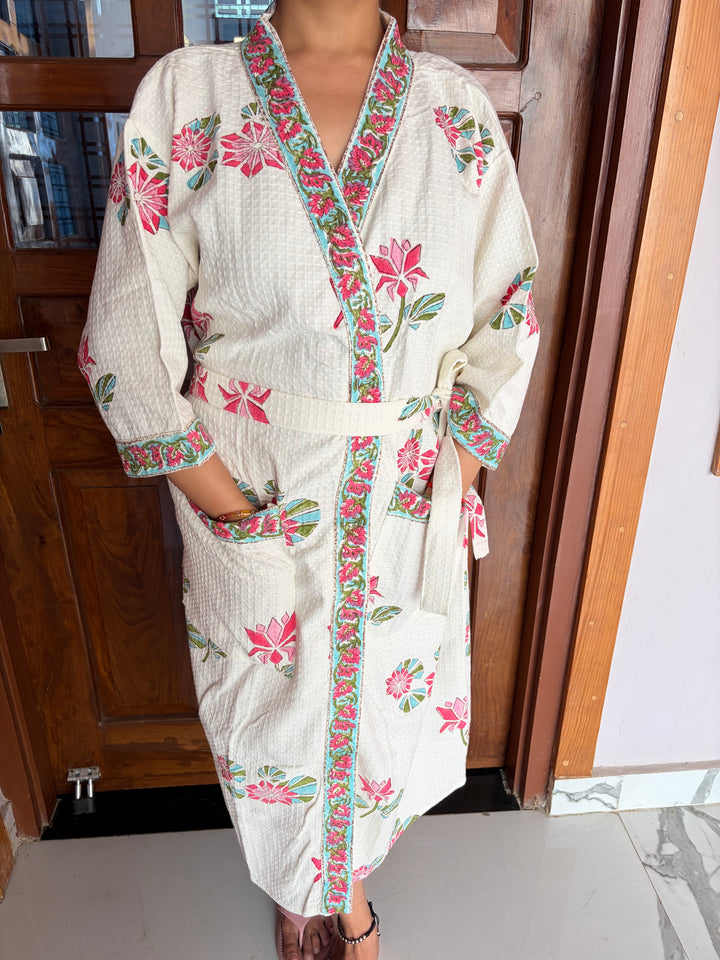 Fractal Lotus Bloom - Cotton Waffle women Bathrobe