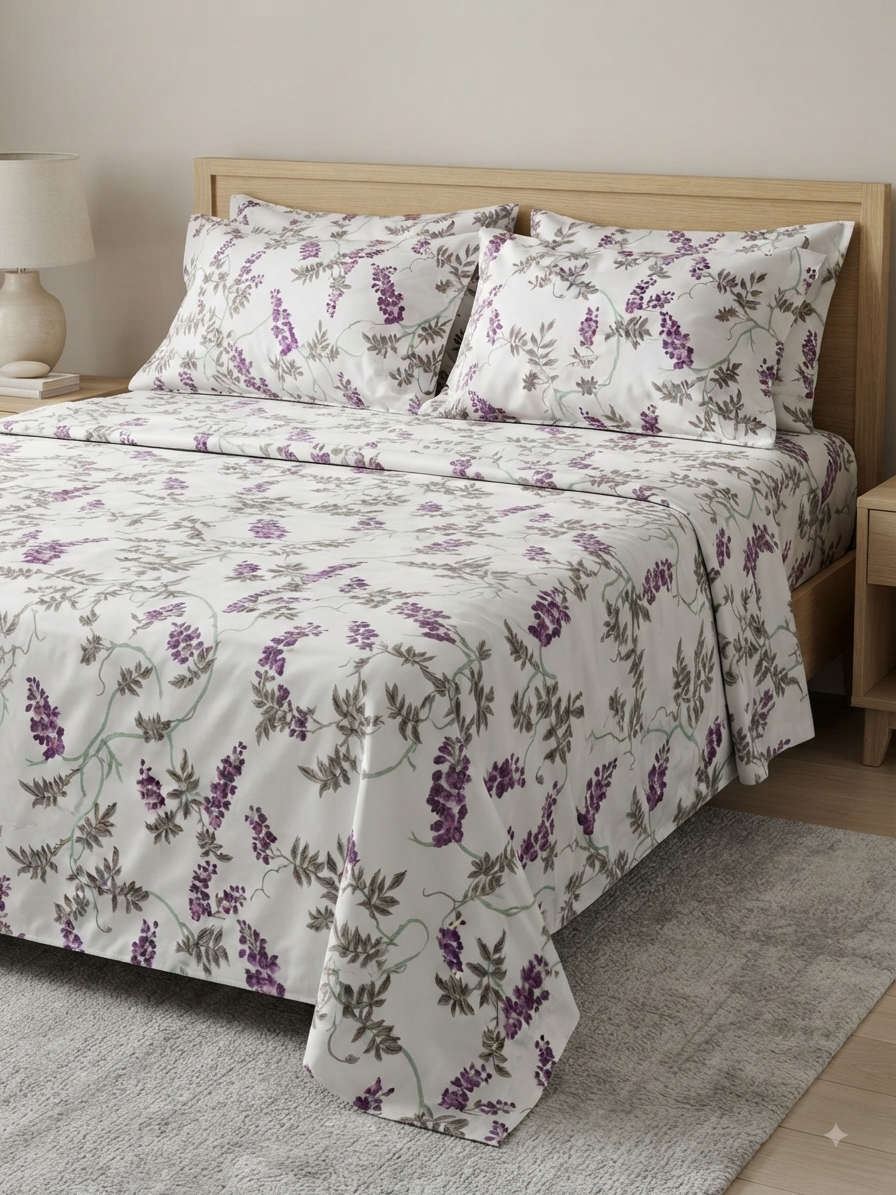 Lavender Cascade - 100% Pure Cotton Bedsheet Set