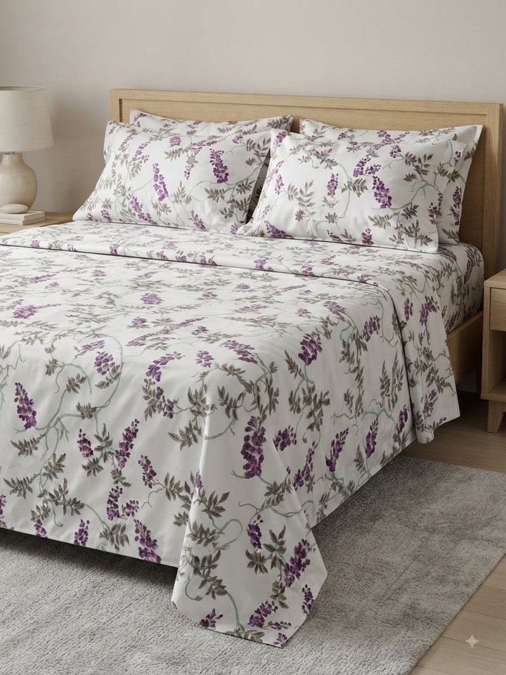 Lavender Cascade - 100% Pure Cotton Bedsheet Set