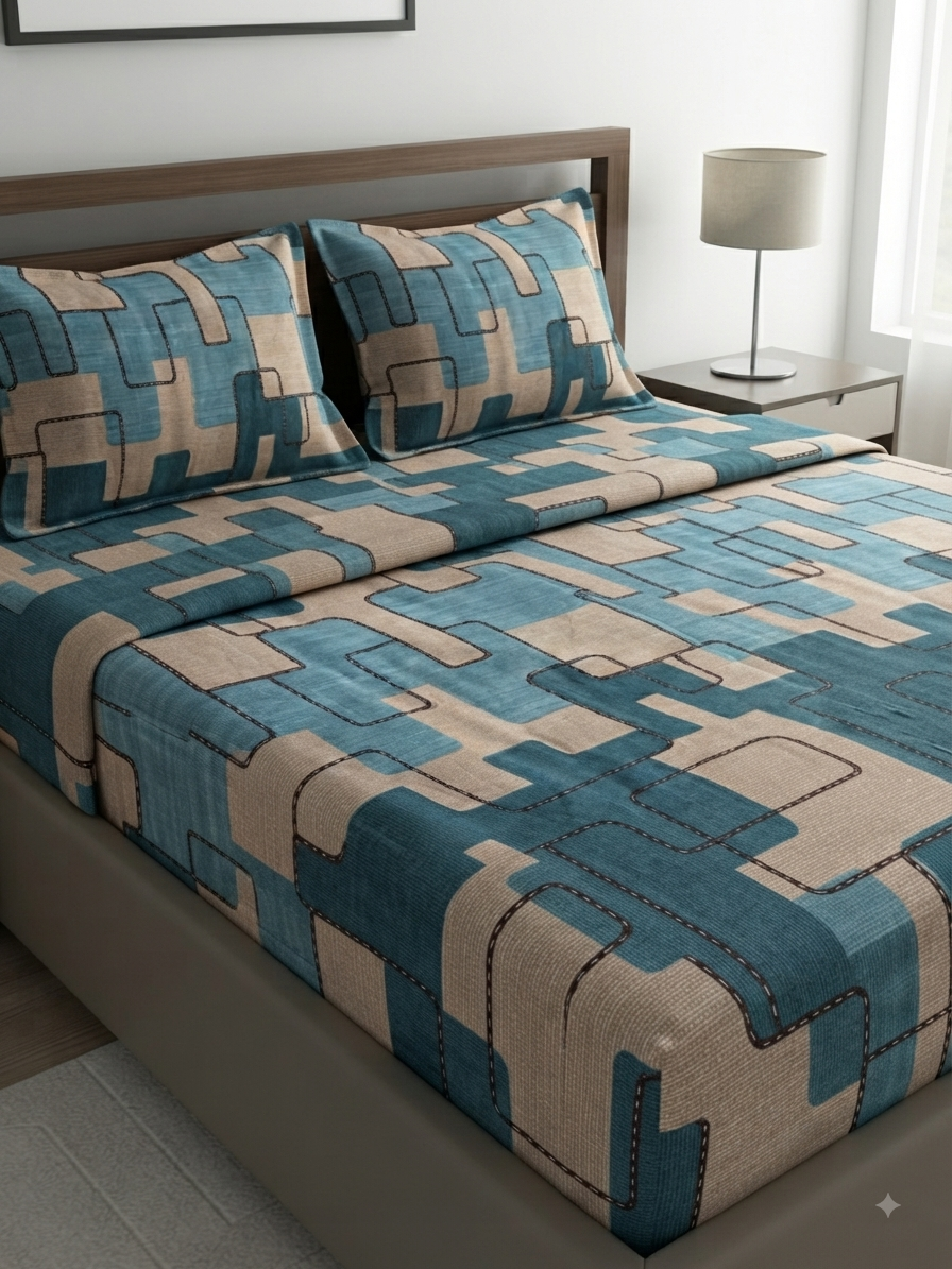 Azure Mosaic- pure Cotton Bedsheet Set